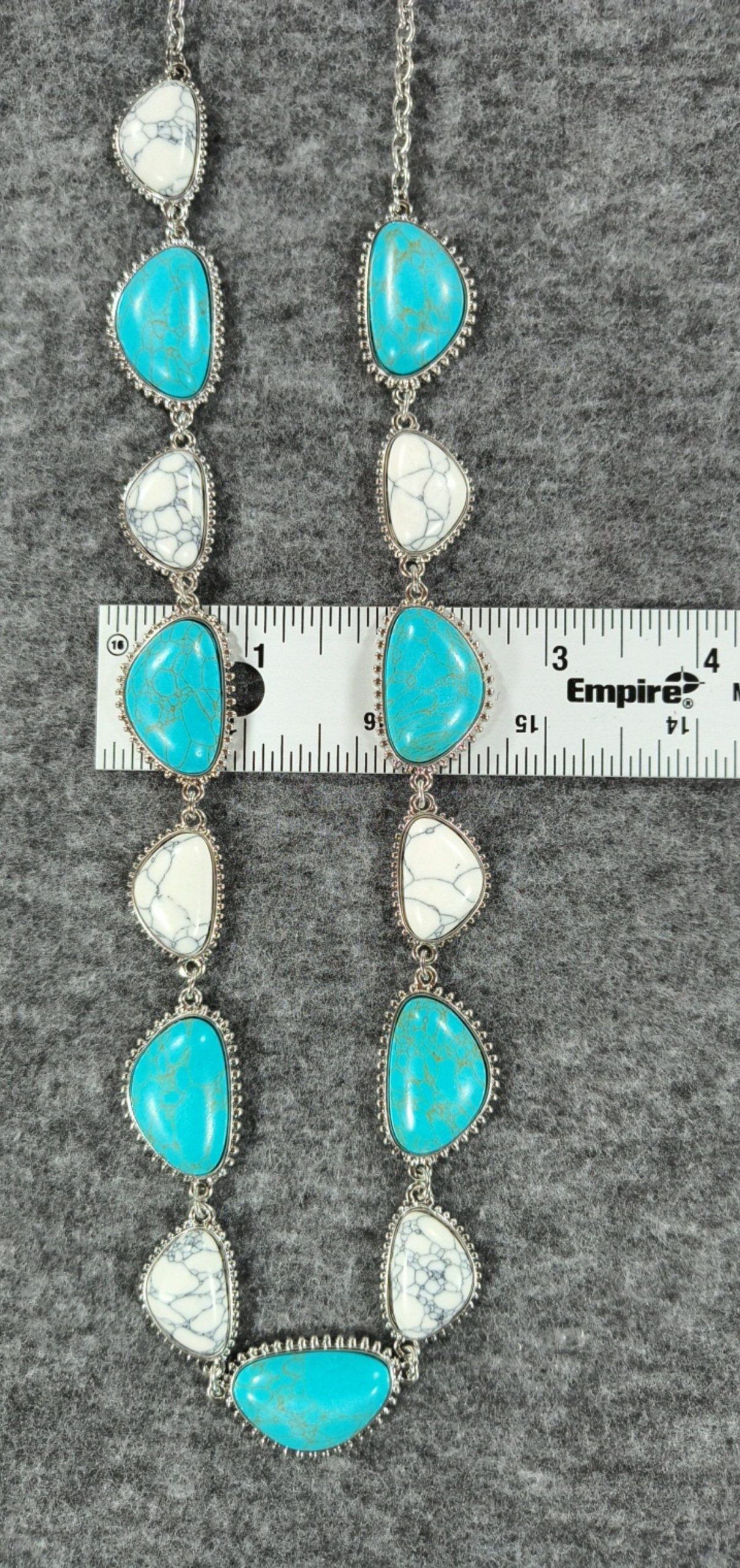Justin Blue & White Stone Necklace Silver Tone Adjustable image 7