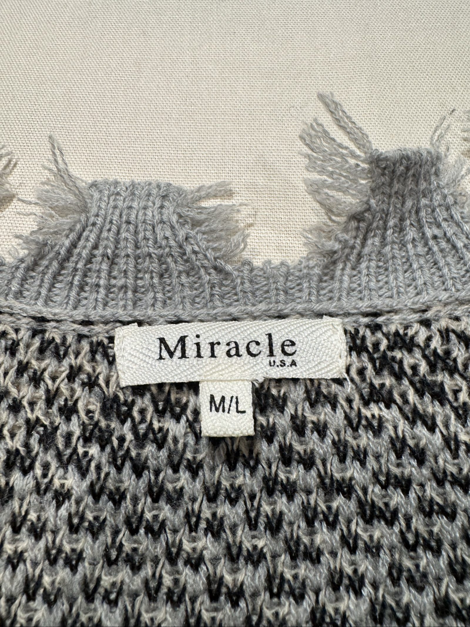 Women’s Miracle USA Distressed Leopard Print Sweater - Gray/Black - Size M/L image 3