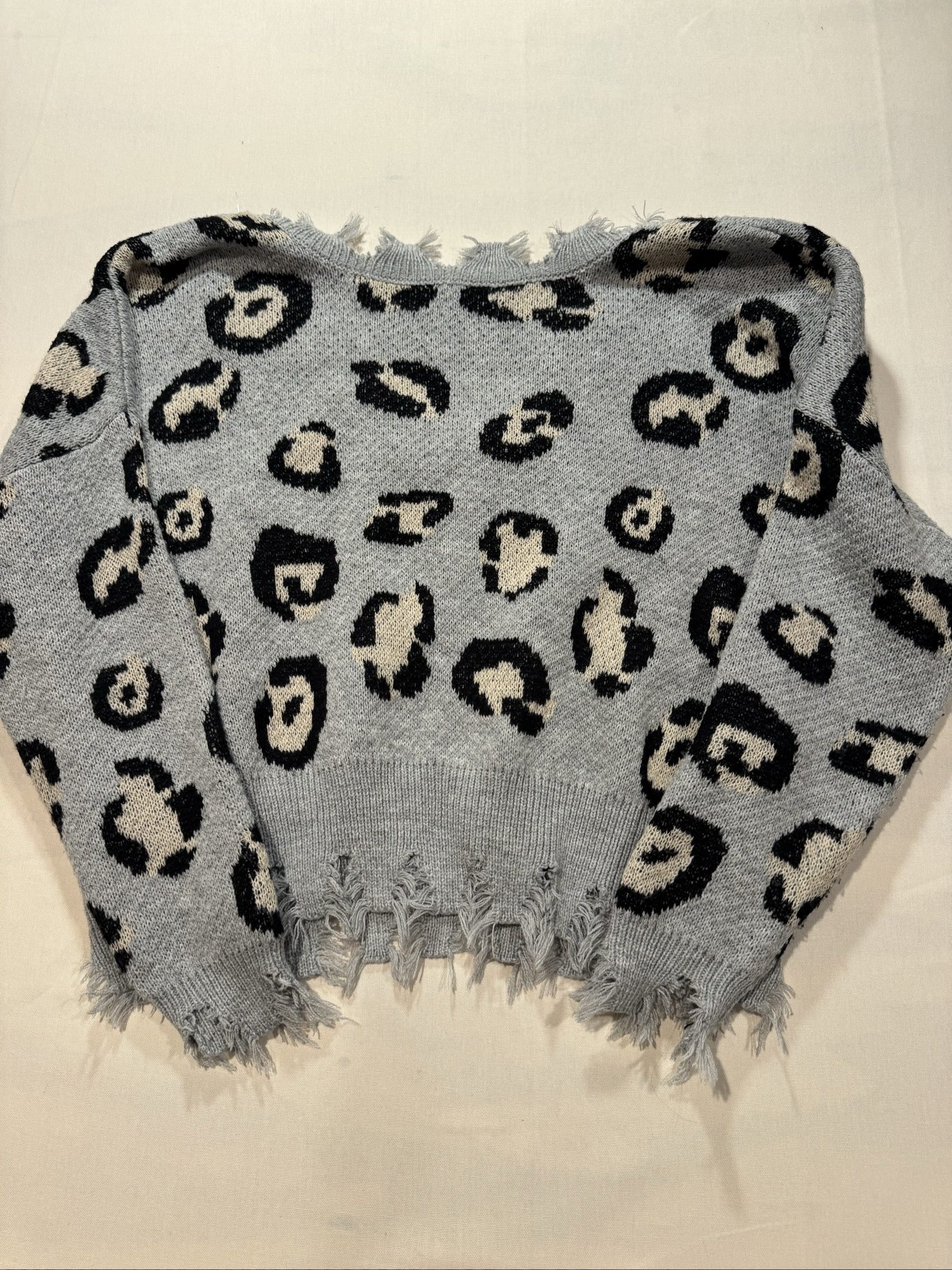 Women’s Miracle USA Distressed Leopard Print Sweater - Gray/Black - Size M/L image 6