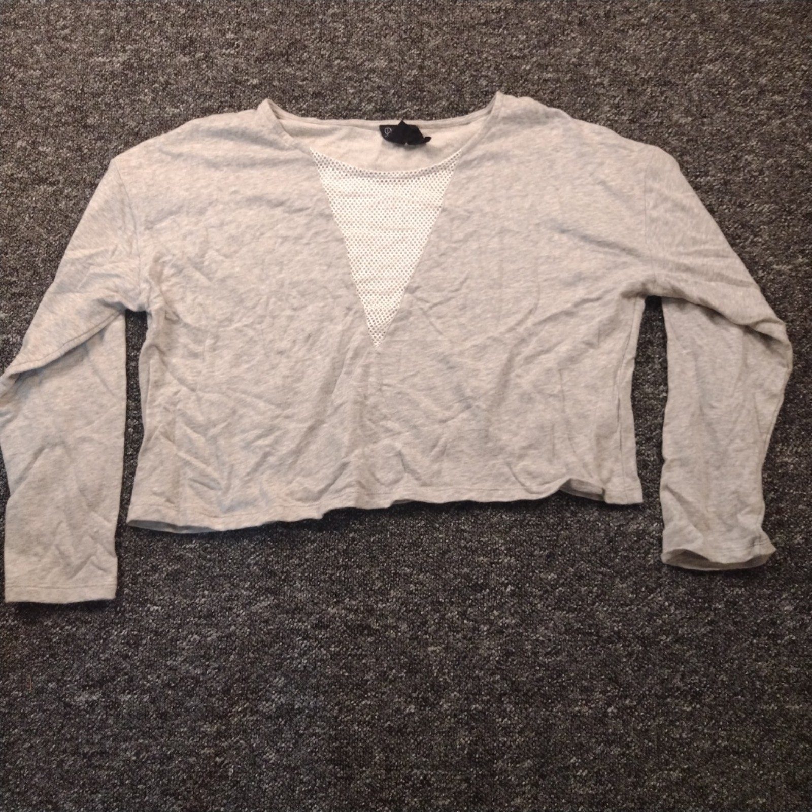 ASKYA Women's Grey Mesh Panel Crop Top Large
