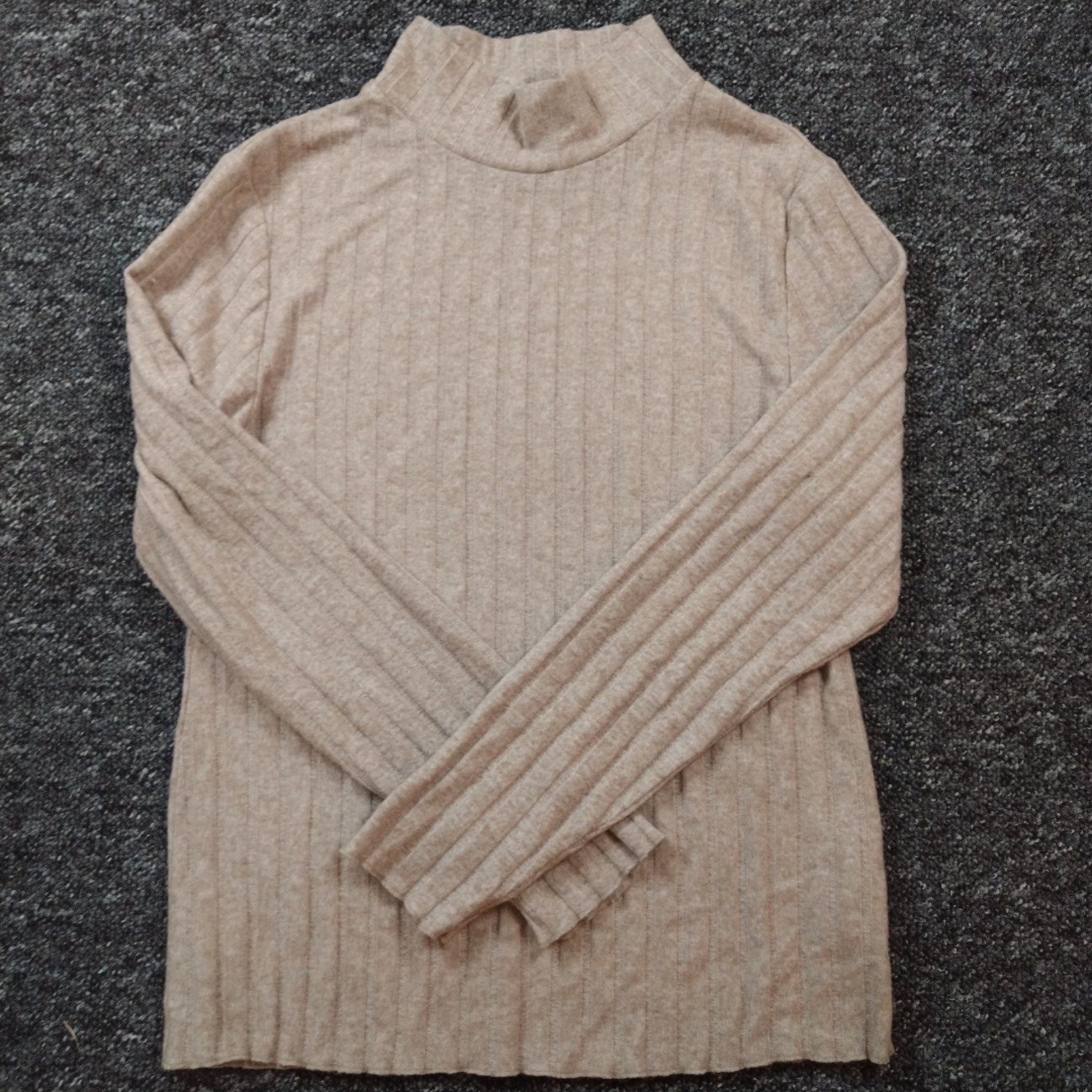 F&F Women Beige Ribbed Turtle Neck Jumper UK 12