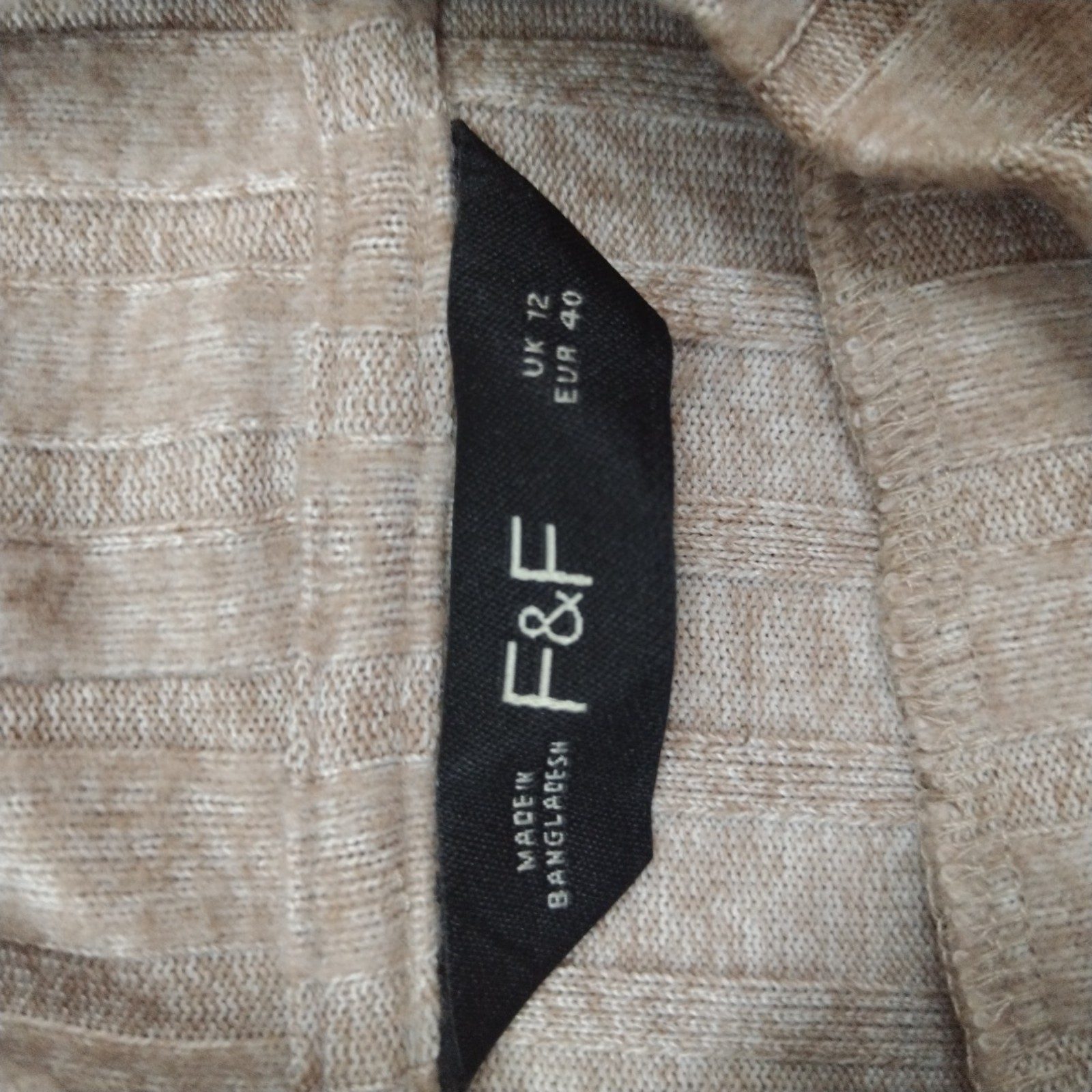 F&F Women Beige Ribbed Turtle Neck Jumper UK 12 image 3