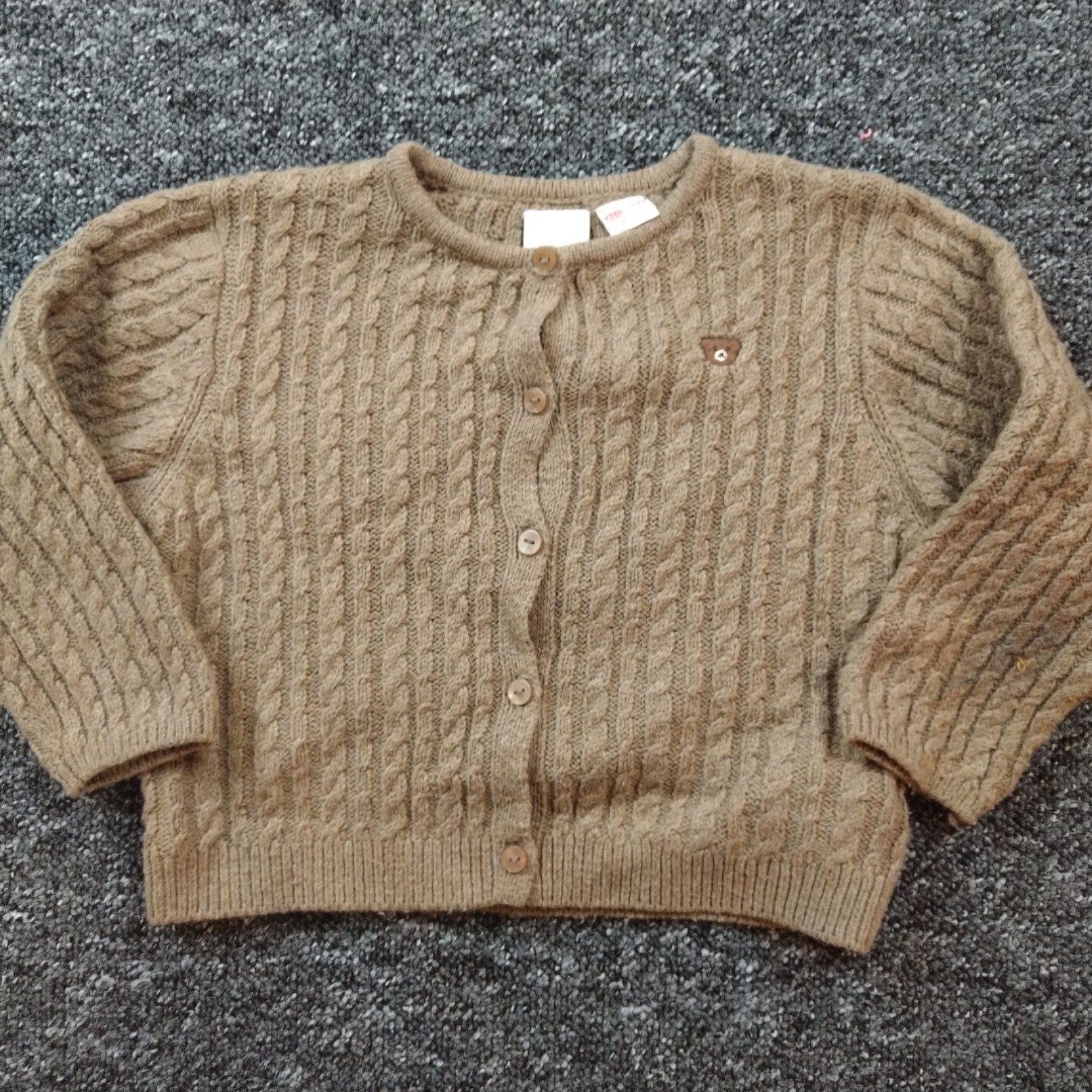 Zara Kids Brown Cable Knit Bear Patch Cardigan 5 Years 110 cm