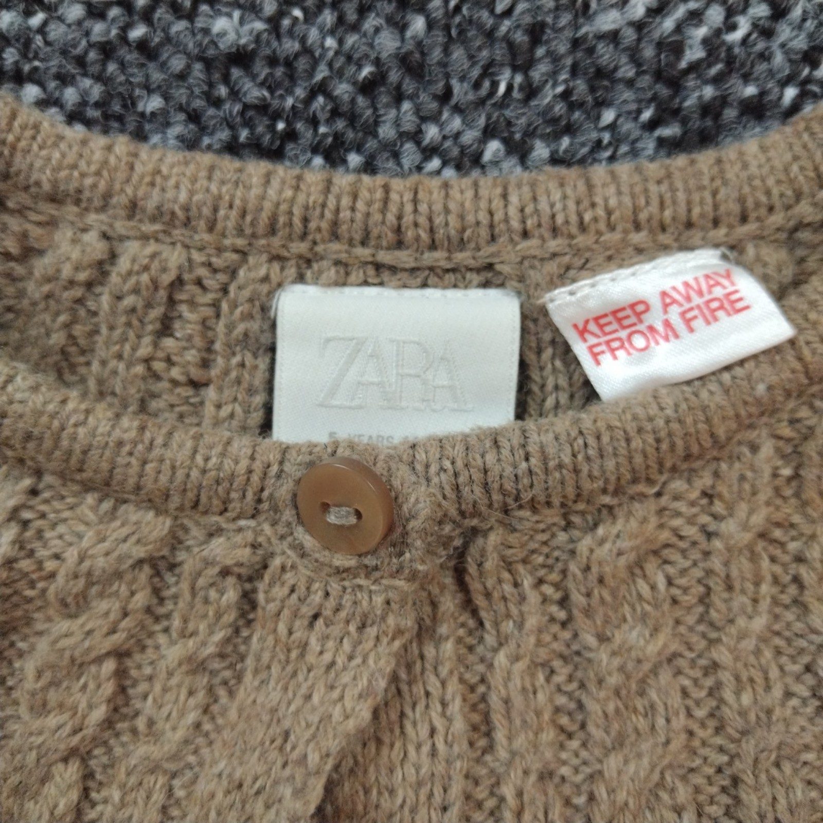 Zara Kids Brown Cable Knit Bear Patch Cardigan 5 Years 110 cm image 3