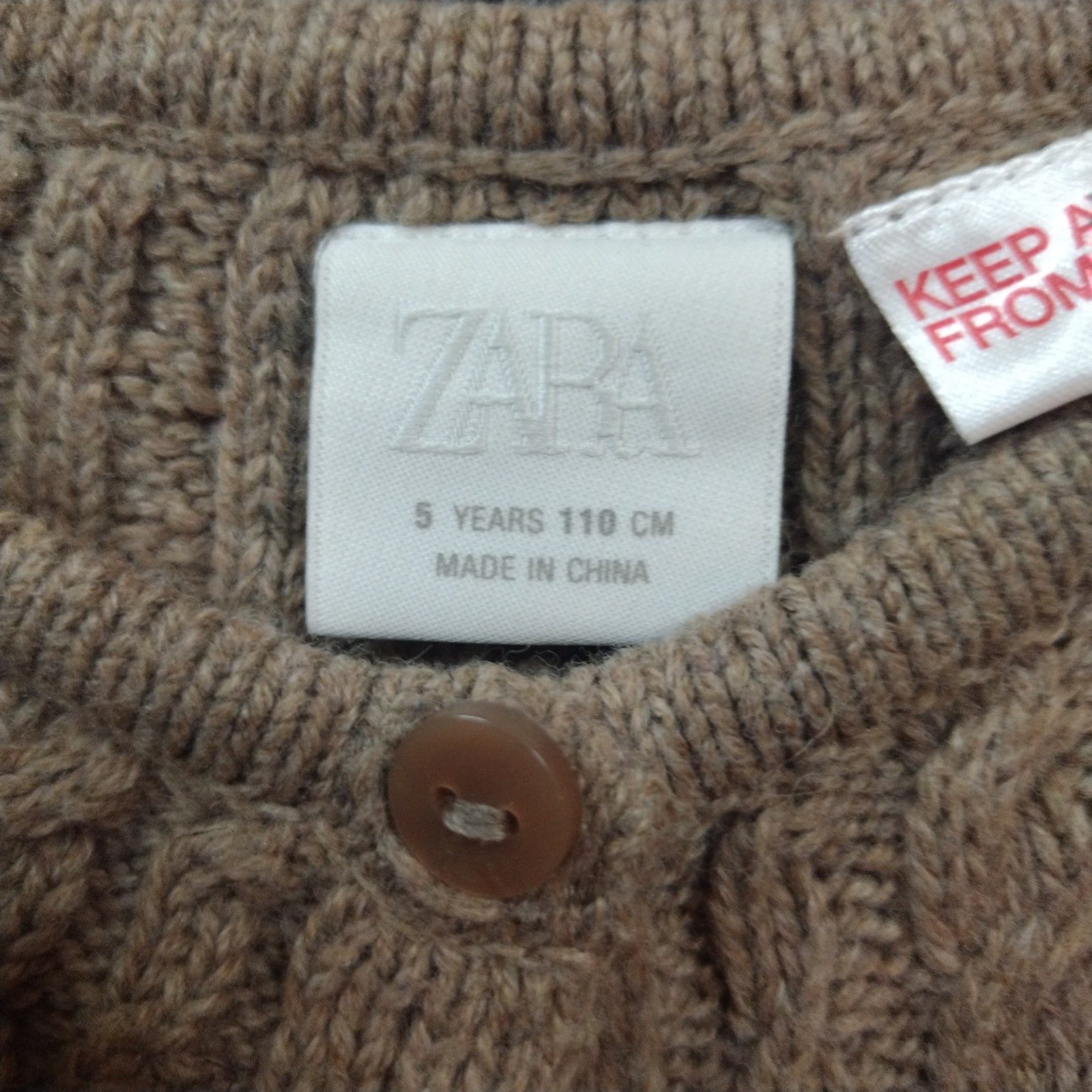 Zara Kids Brown Cable Knit Bear Patch Cardigan 5 Years 110 cm image 4