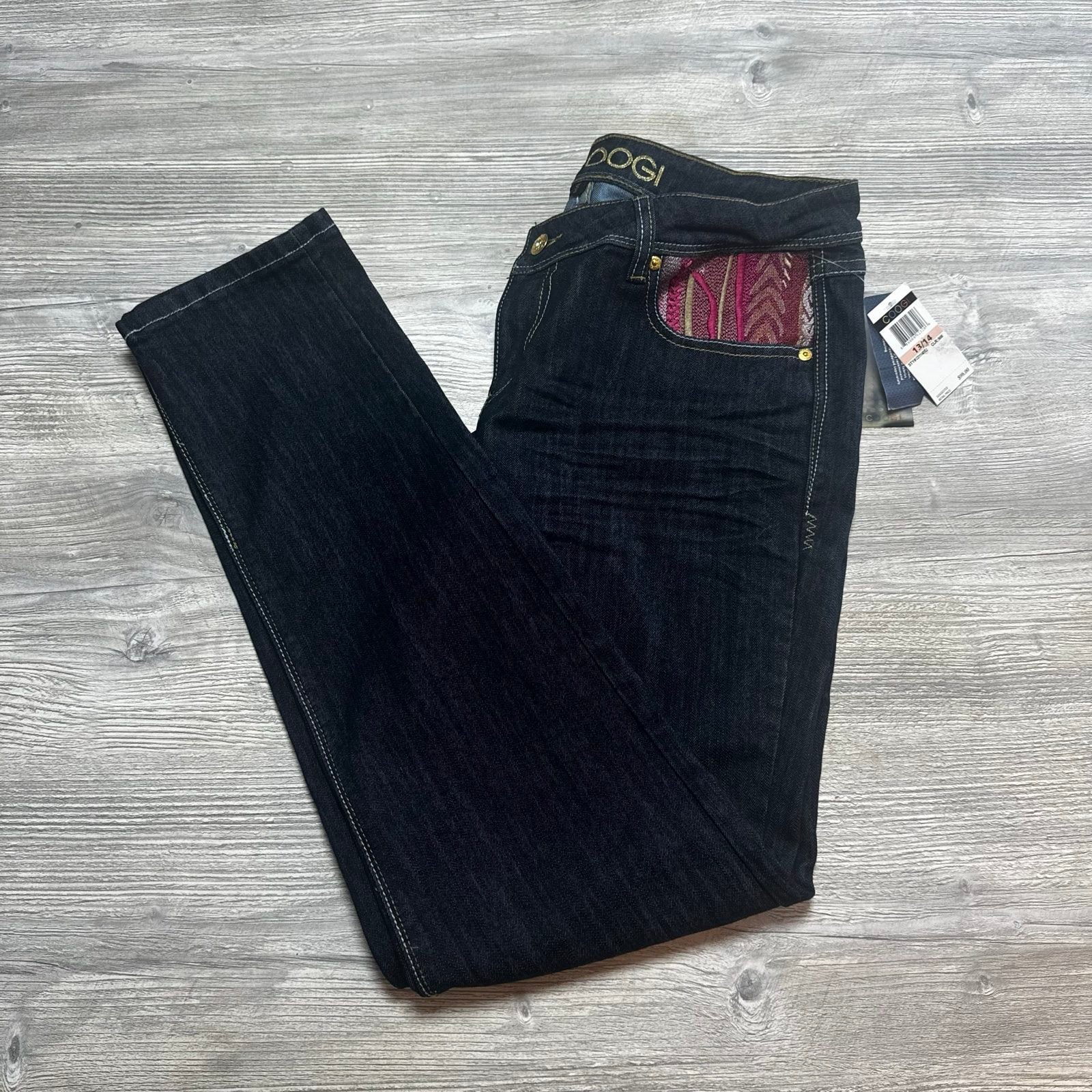 Coogi Women's Black & Pink Denim Jeans Size 13/14 Embroidered Pockets image 2