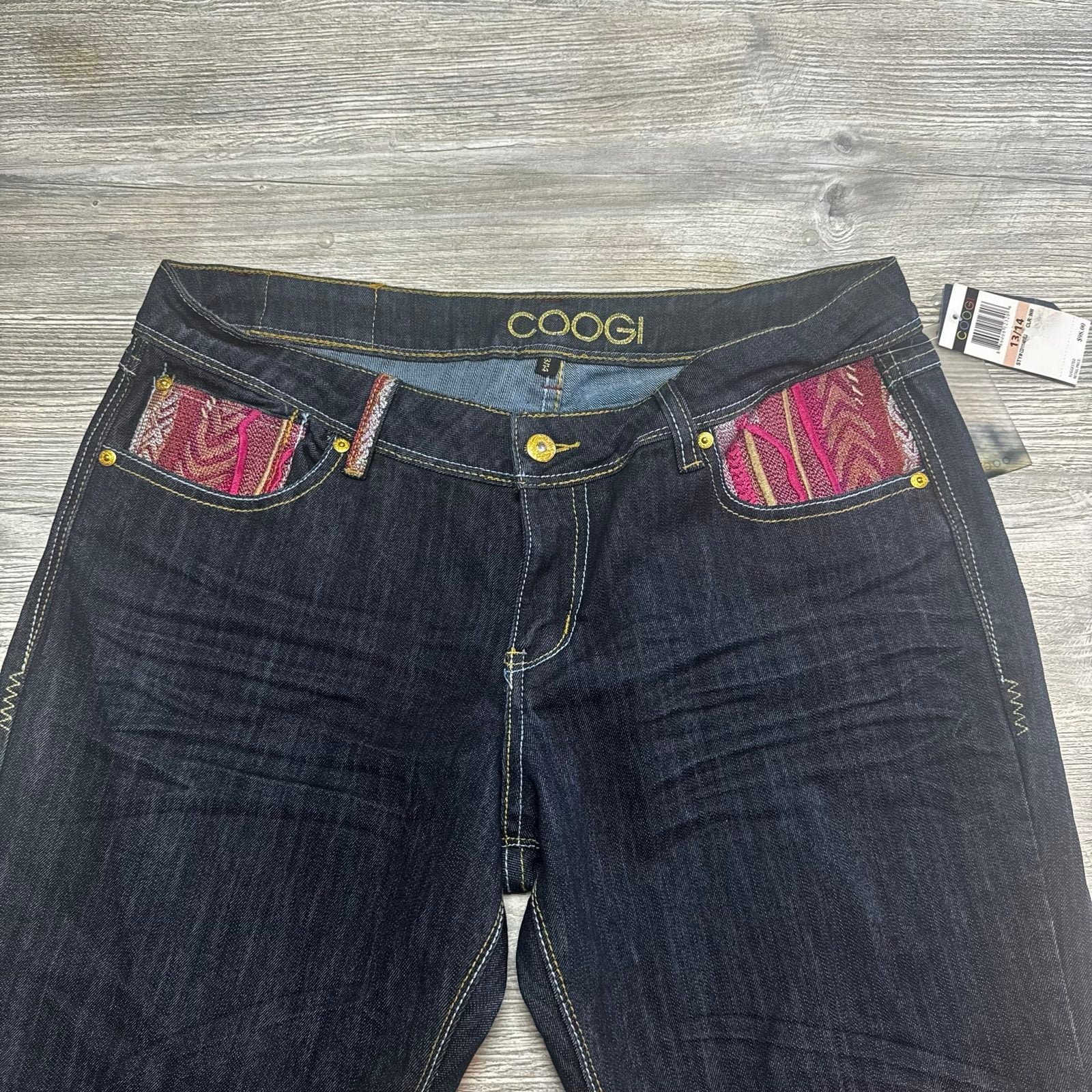 Coogi Women's Black & Pink Denim Jeans Size 13/14 Embroidered Pockets