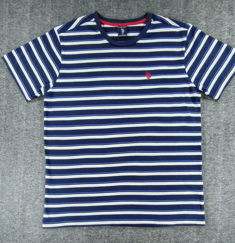 U.S. Polo Assn. Navy & White Striped Crewneck T-Shirt Medium