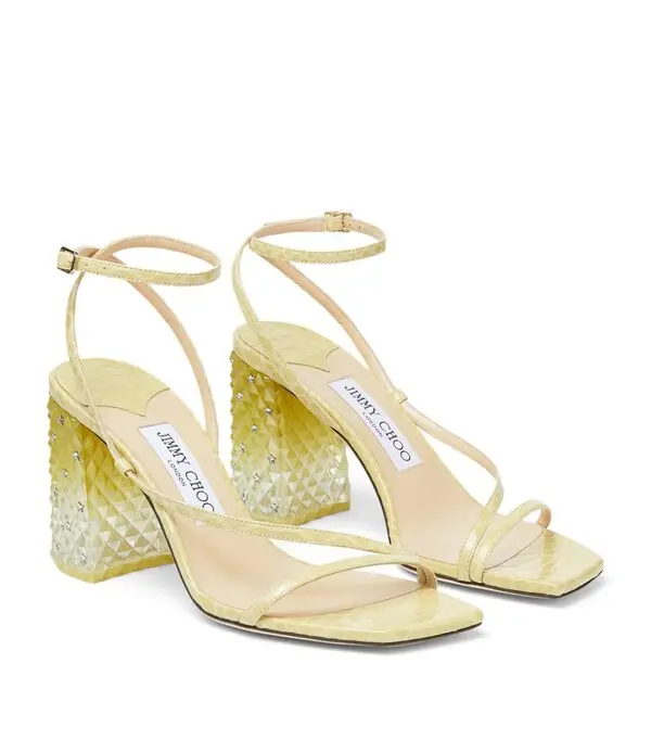 Jimmy Choo Snake-Print Leather Strappy Sandals Size 38