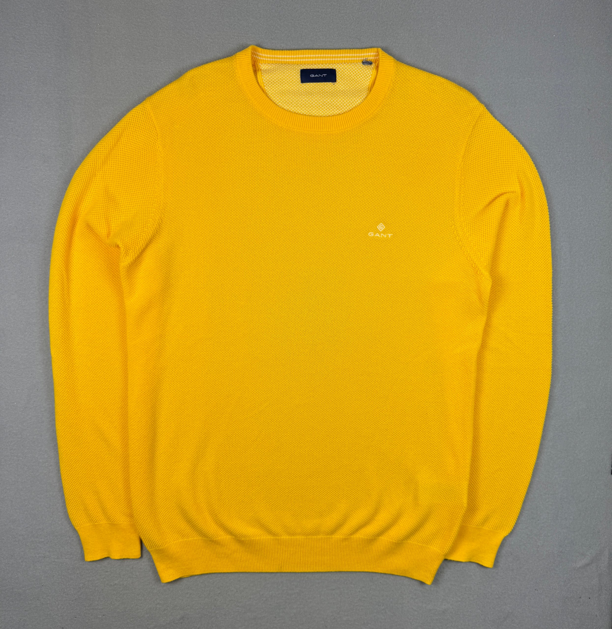 GANT Yellow Crew Neck Sweater Embroidered Logo Size XL