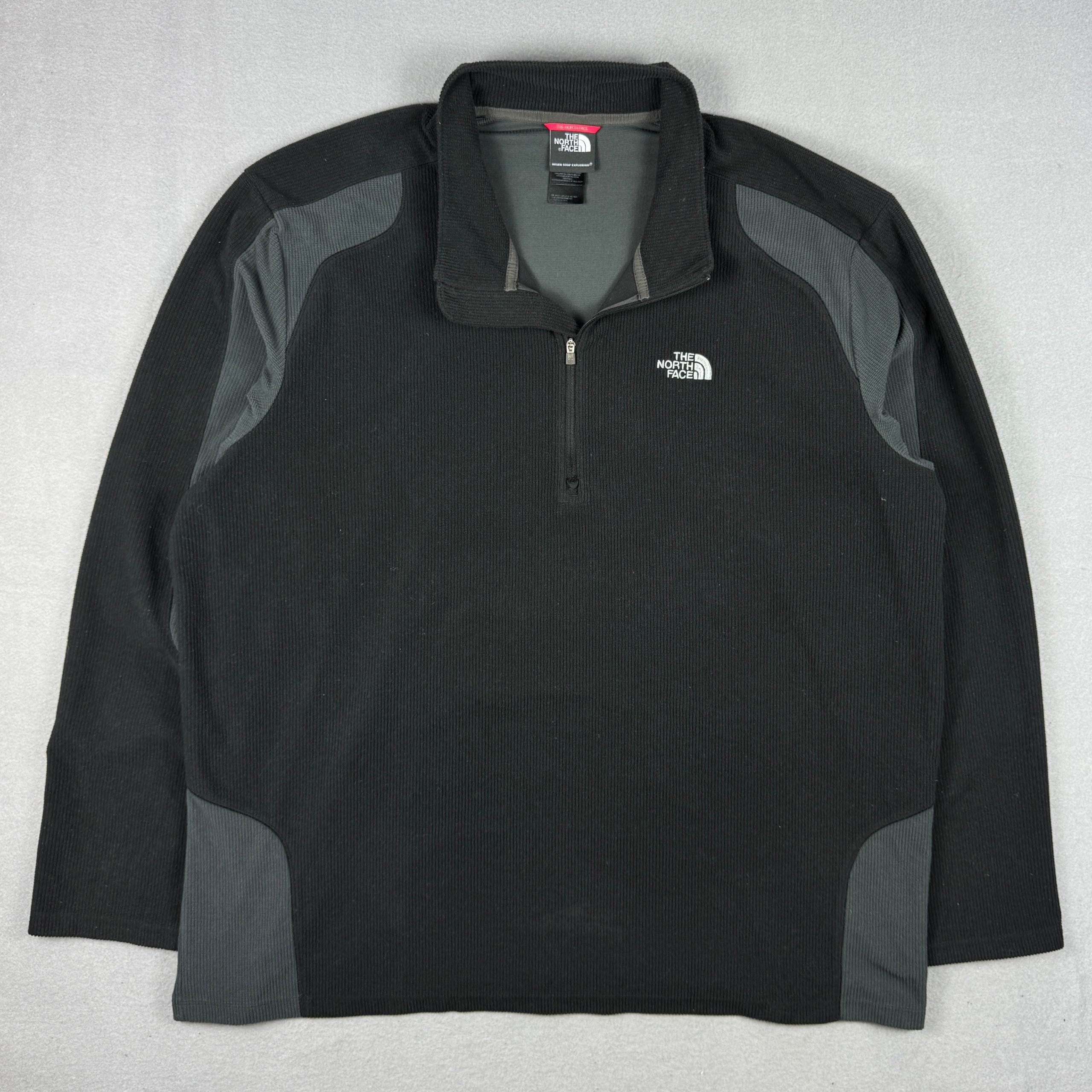 The North Face Black & Grey Half-Zip Waffle Fleece Sweatshirt Size XXL