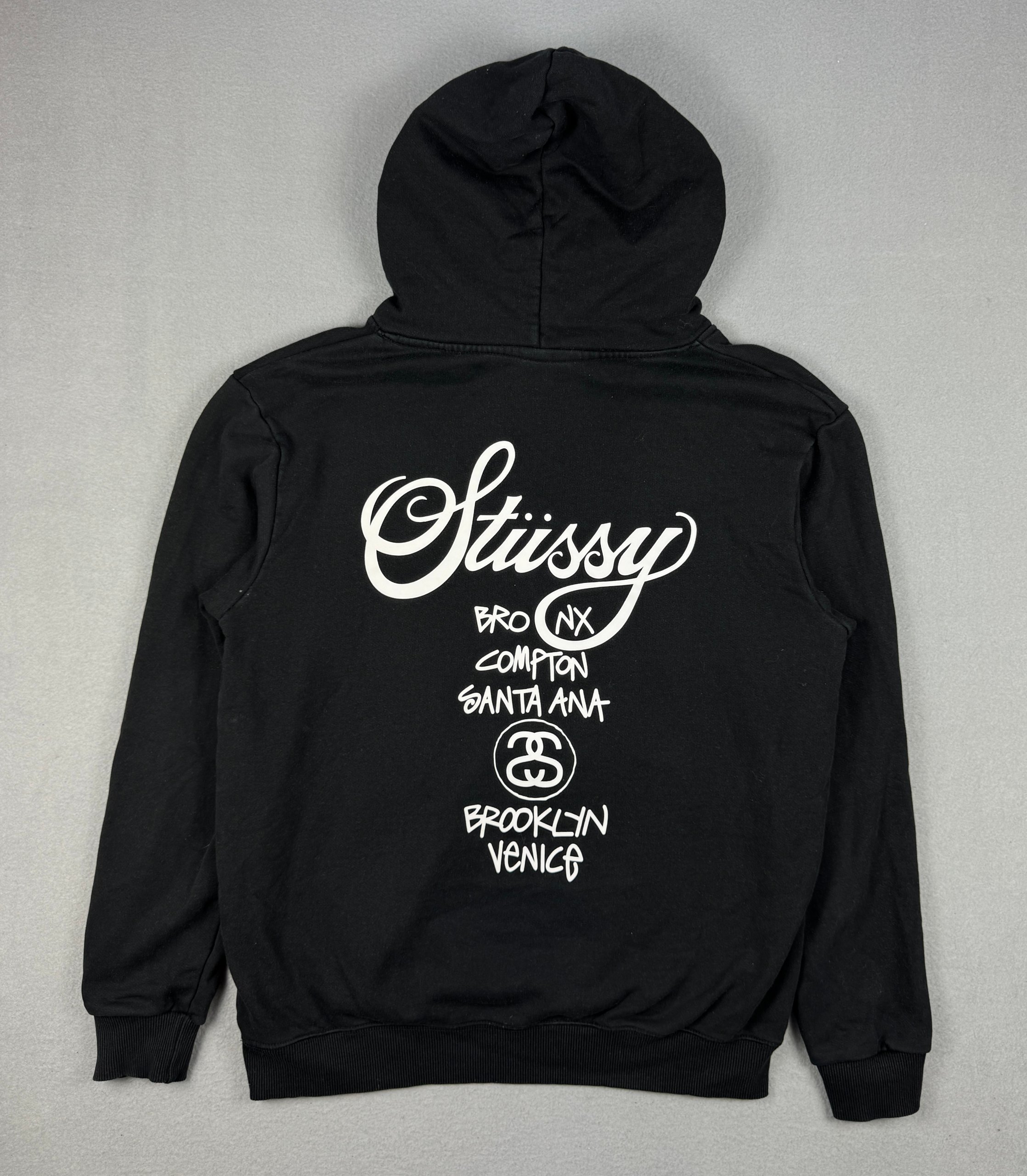Stussy Black Hoodie Large Backside Logo Print Size M