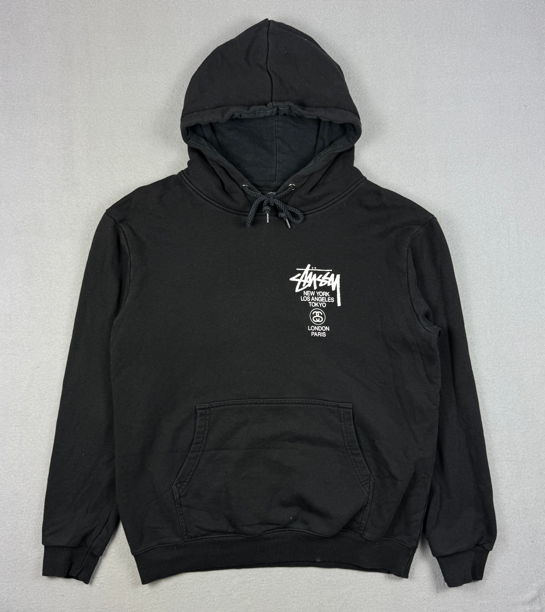 Stussy Black Hoodie Large Backside Logo Print Size M image 2