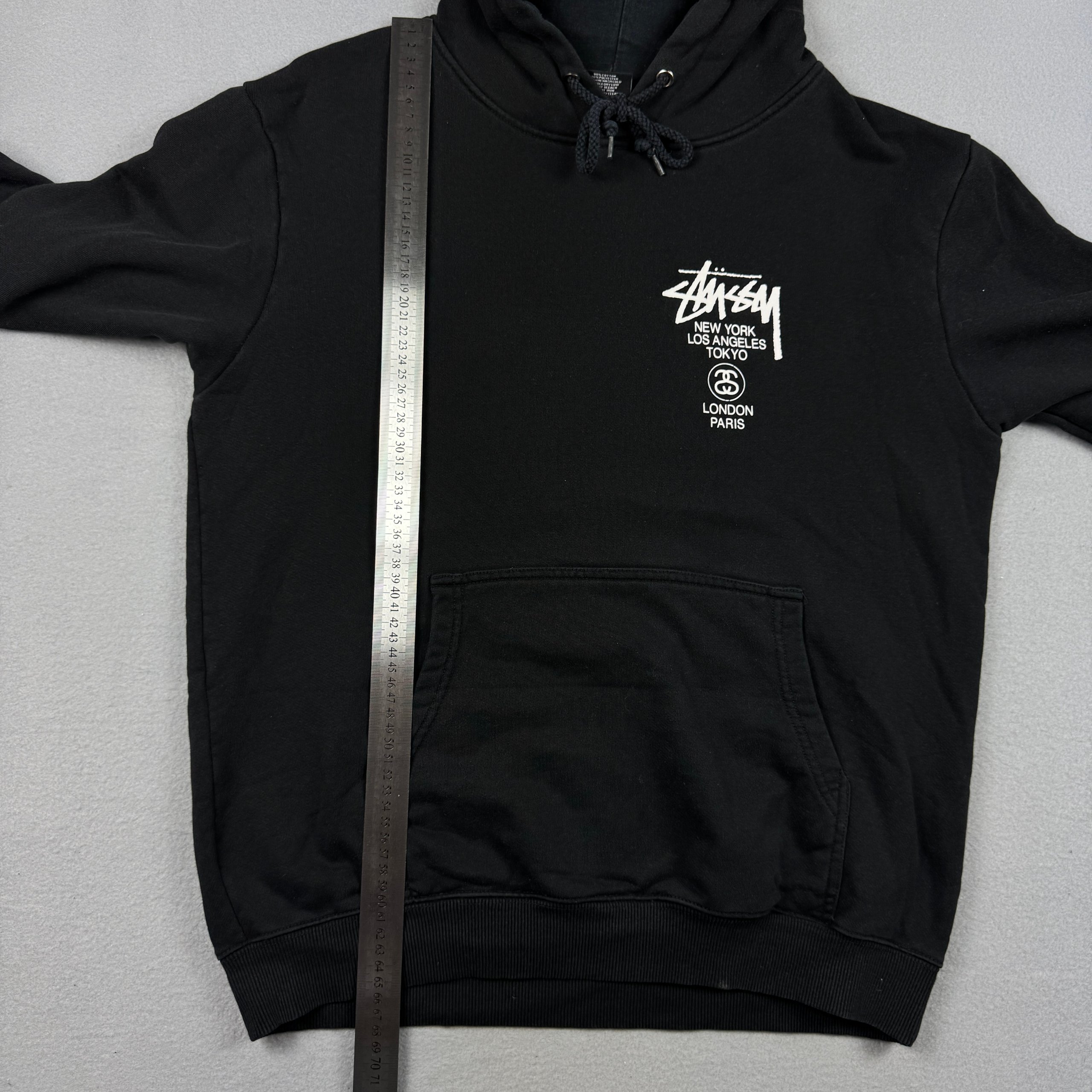 Stussy Black Hoodie Large Backside Logo Print Size M image 3