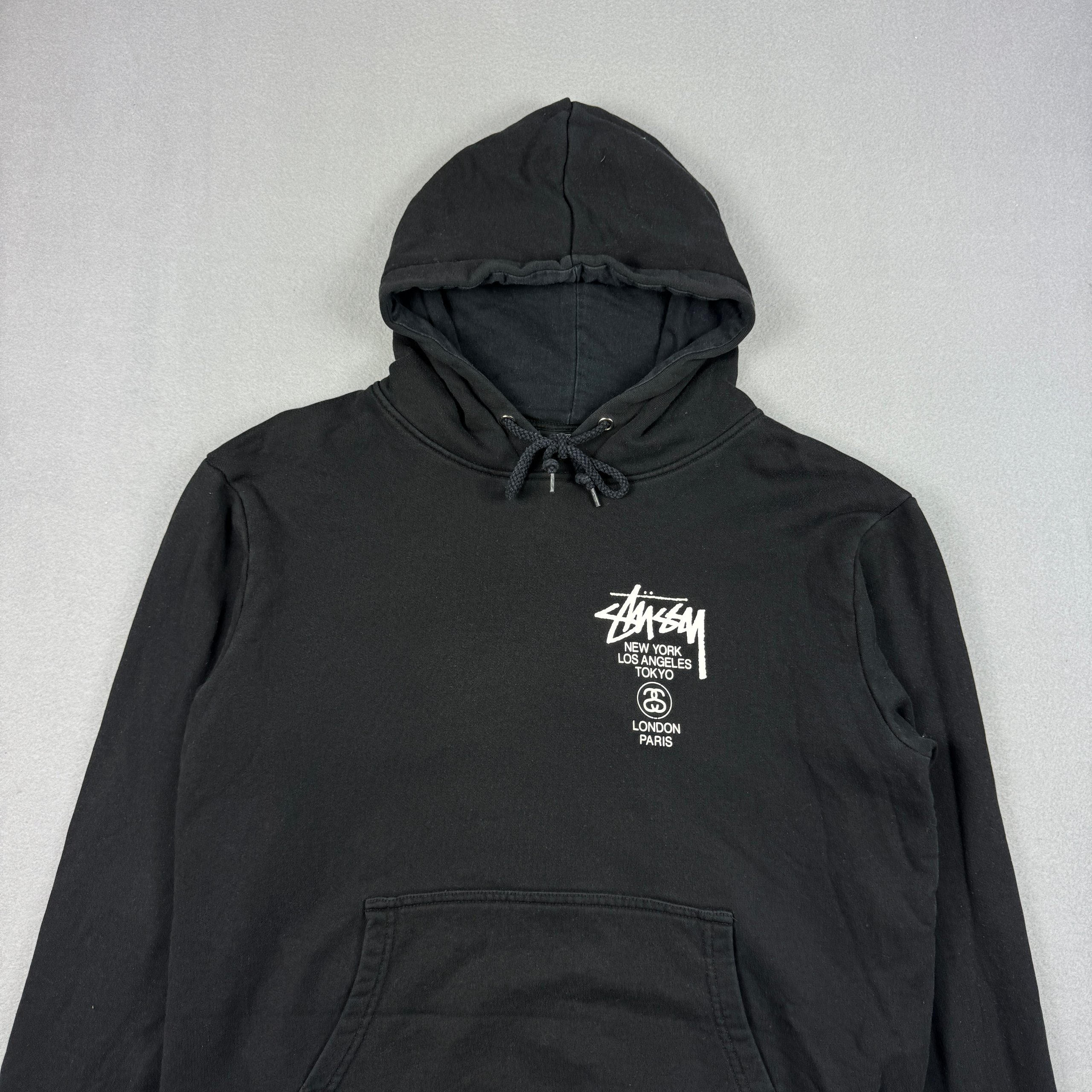 Stussy Black Hoodie Large Backside Logo Print Size M image 5