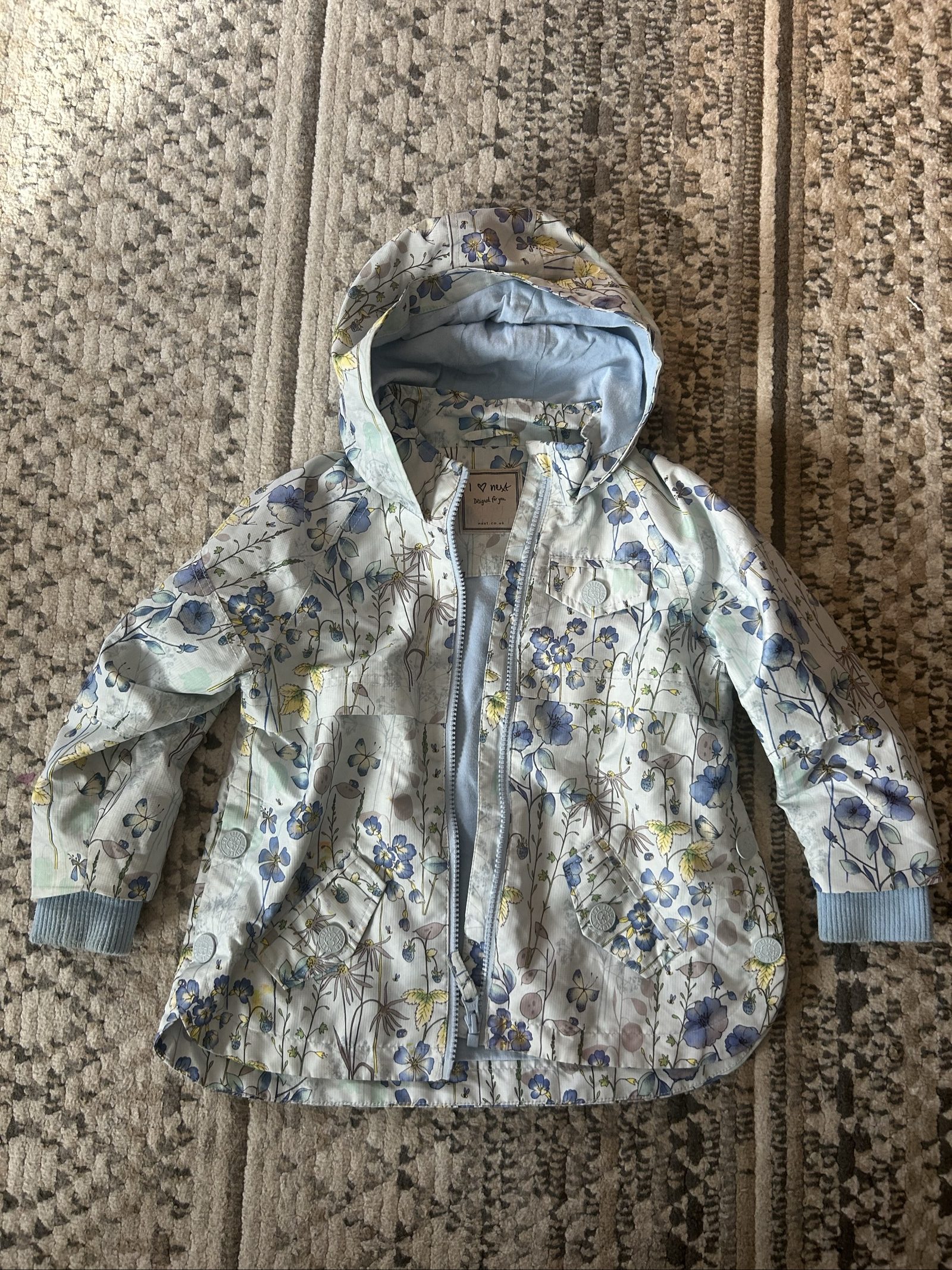 Next Kids' Blue Floral Hooded Jacket Age 3-4 Years
