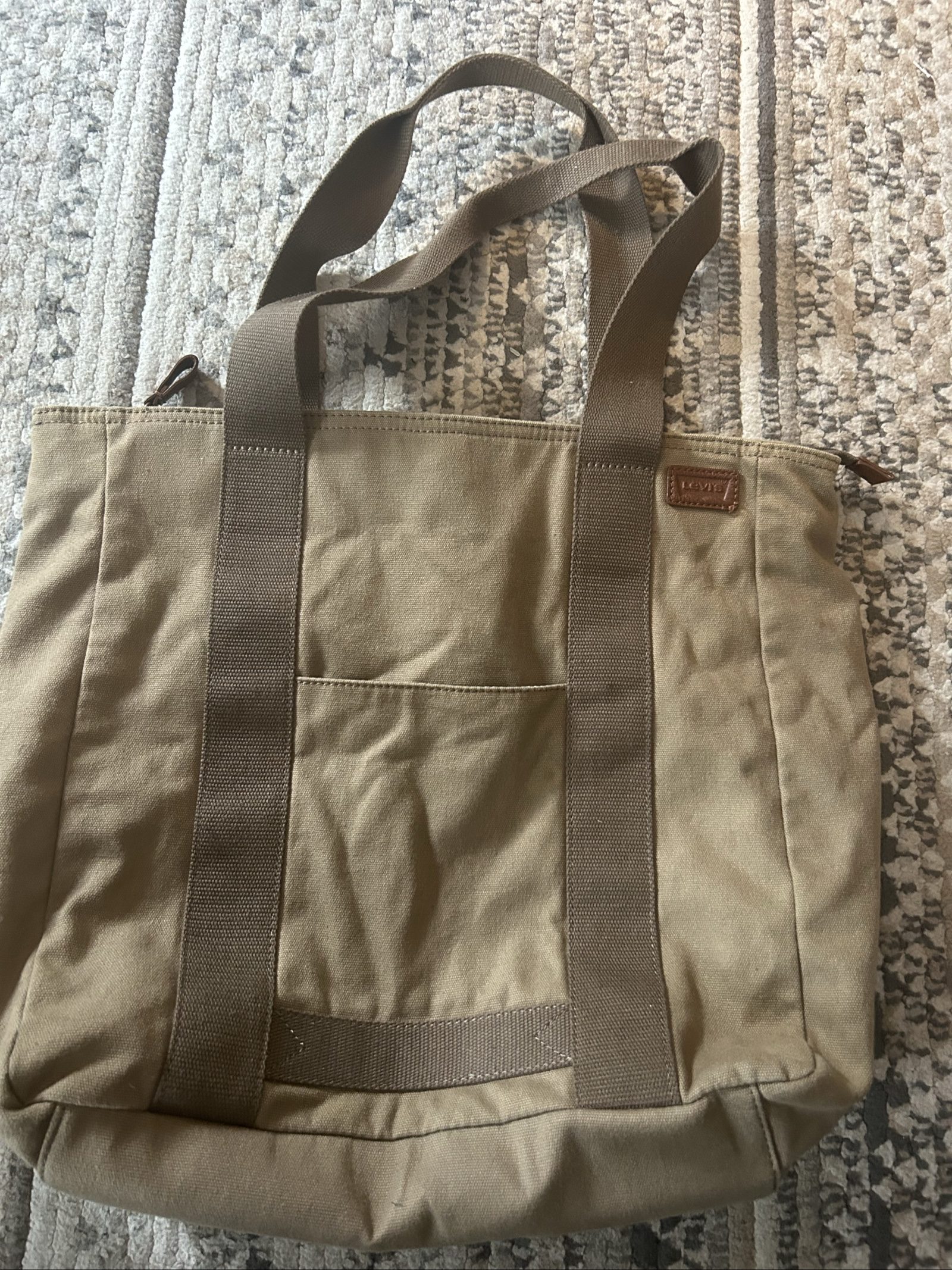 Levi's Brown Canvas Tote Bag Unisex with Striped Lining