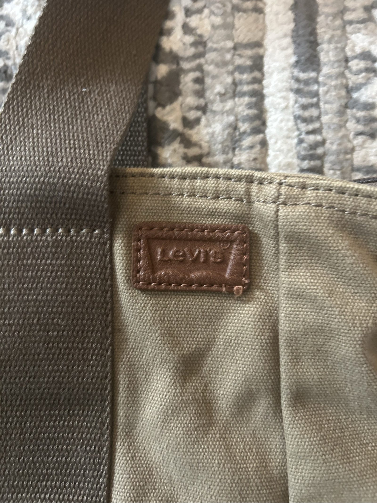Levi's Brown Canvas Tote Bag Unisex with Striped Lining image 2