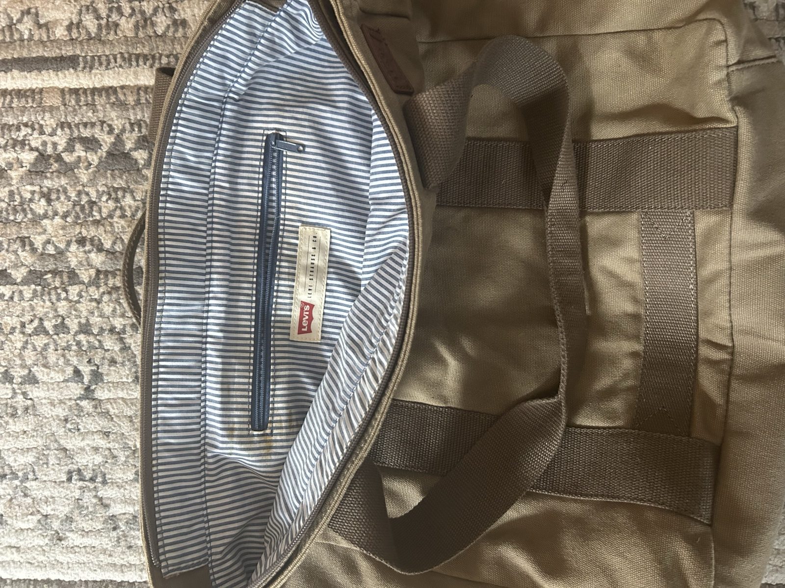 Levi's Brown Canvas Tote Bag Unisex with Striped Lining image 4