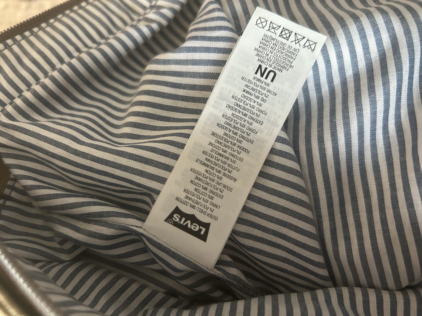 Levi's Brown Canvas Tote Bag Unisex with Striped Lining image 5