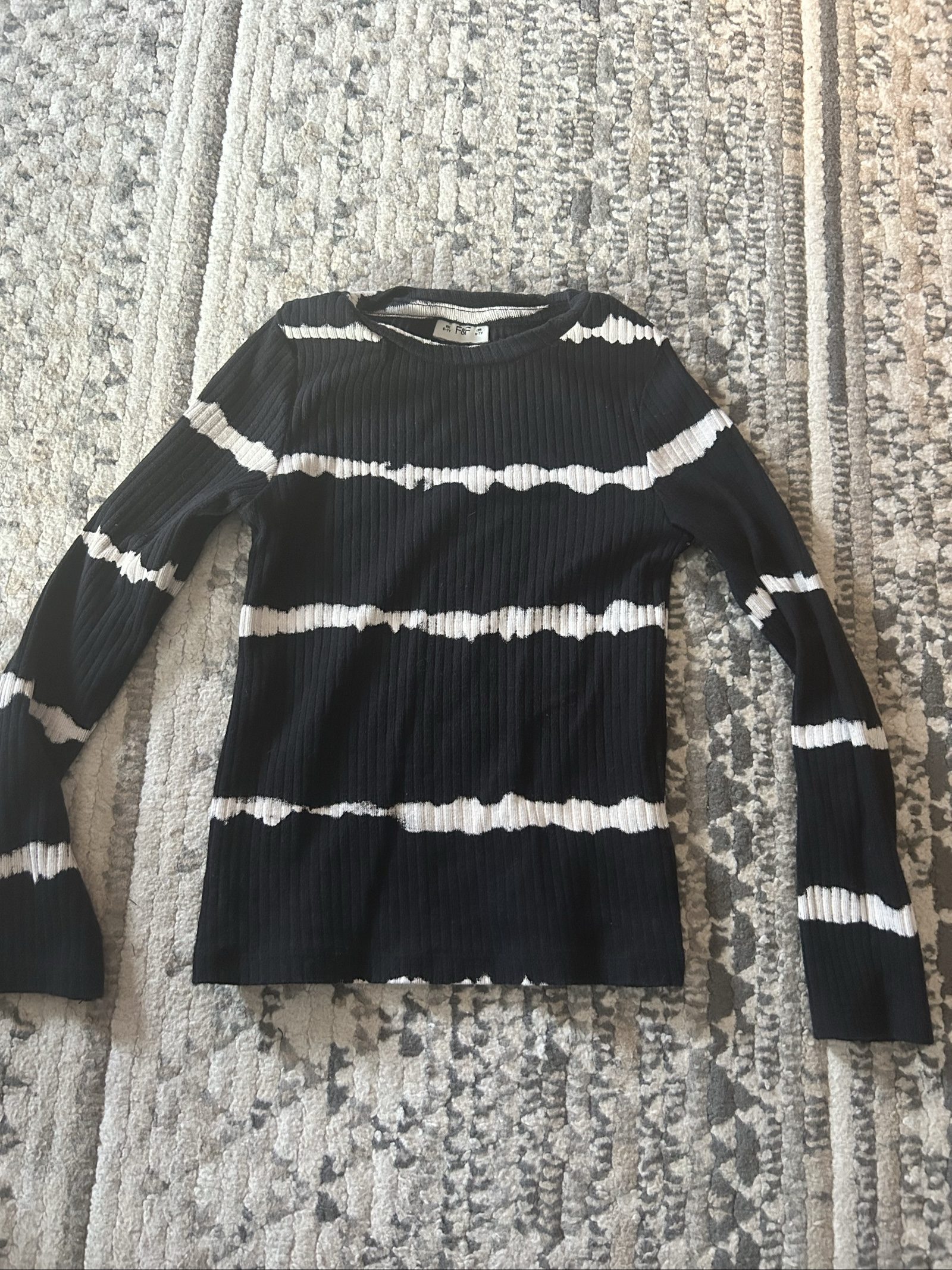 F&F Kids Black & White Striped Ribbed Long Sleeve Top 6-7 Years