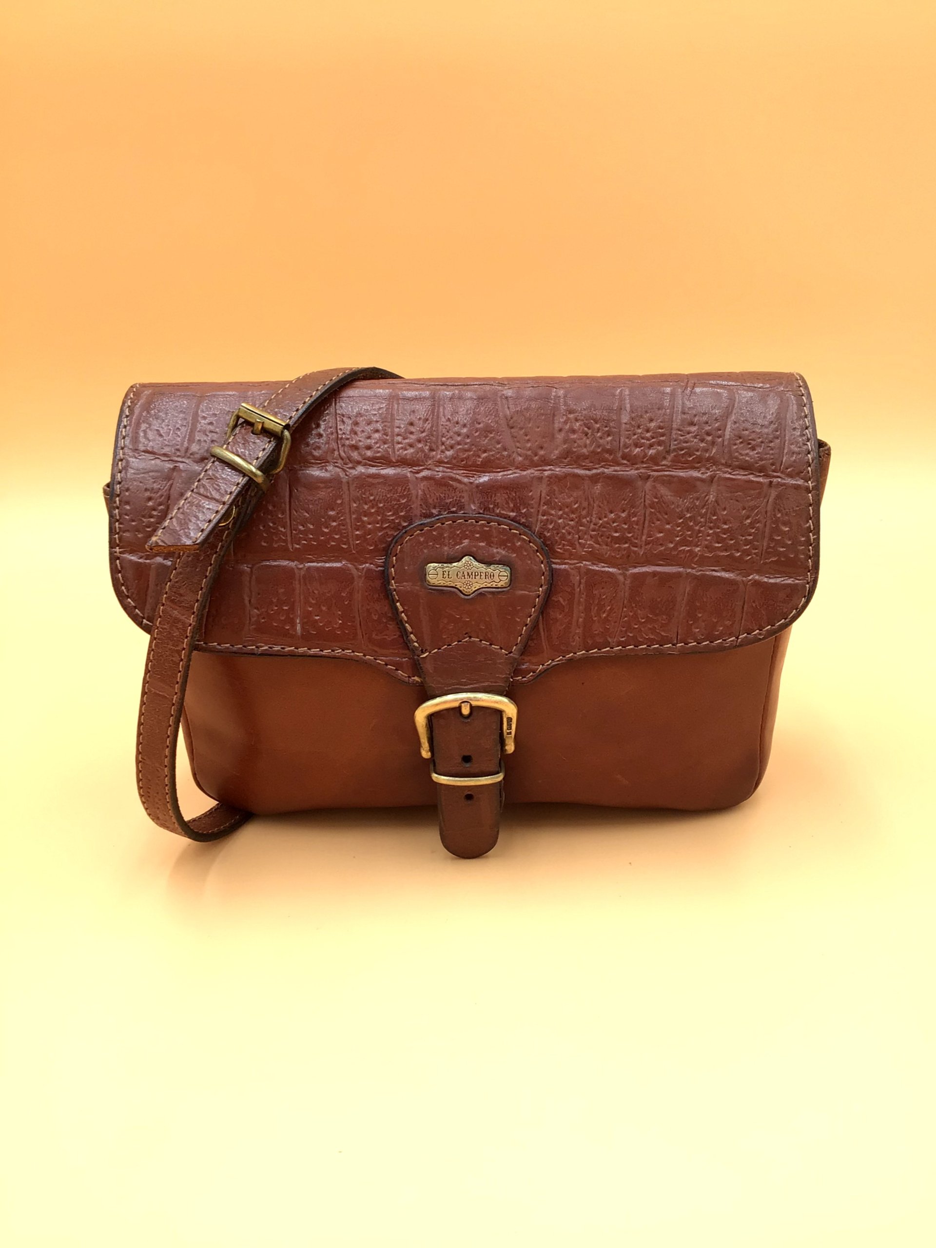 Borsa a tracolla Vintage 1980 El Camper in pelle marrone Made in Italy image 2
