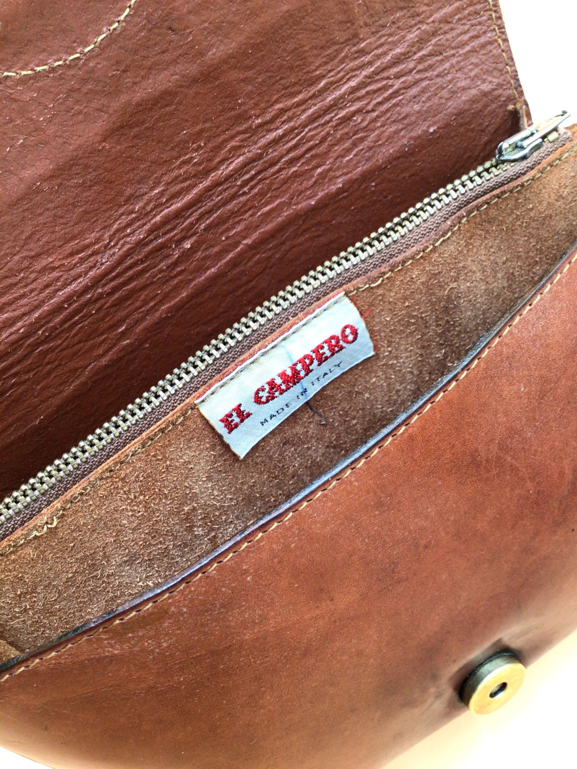 Borsa a tracolla Vintage 1980 El Camper in pelle marrone Made in Italy image 8