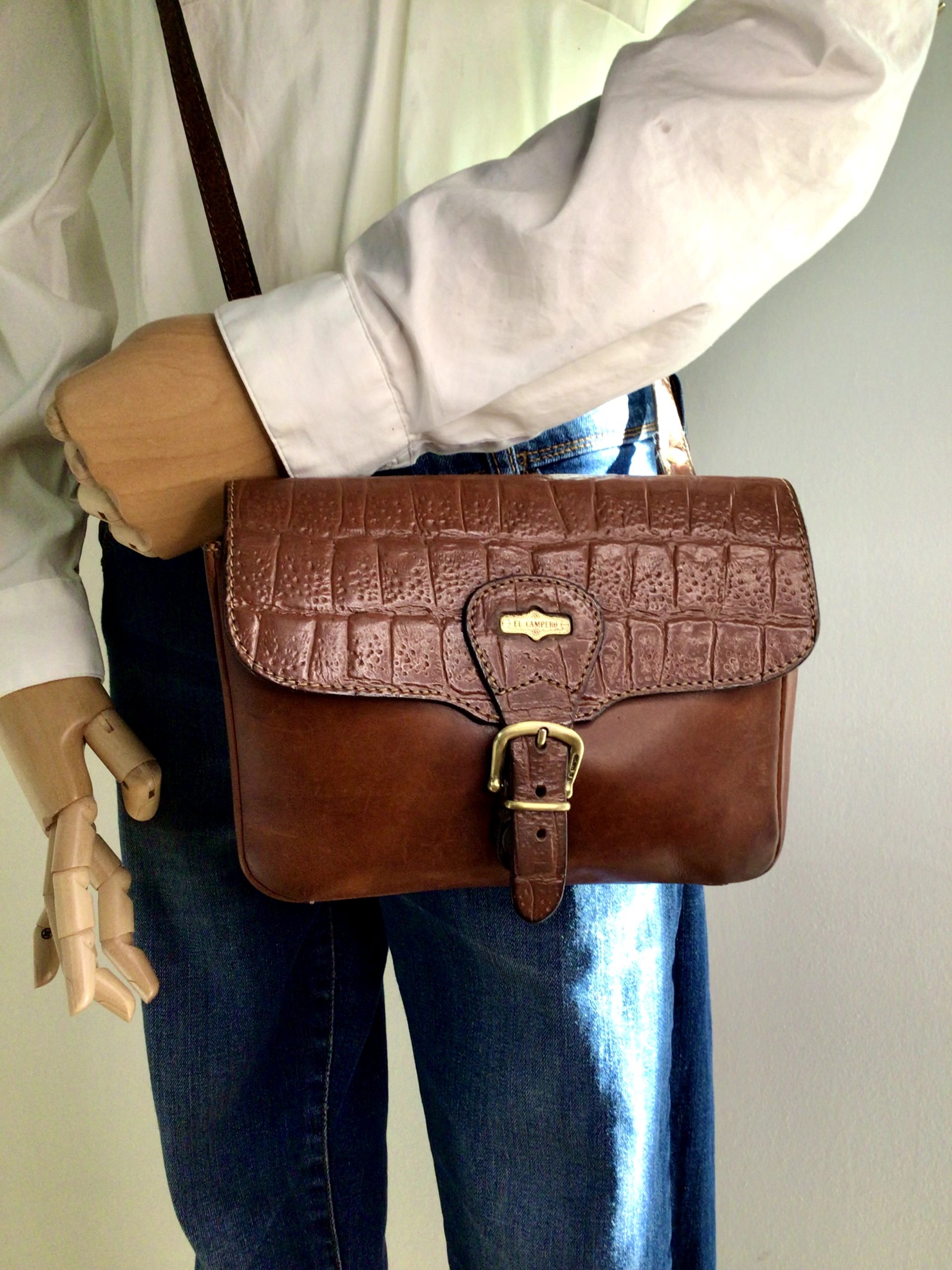 Borsa a tracolla Vintage 1980 El Camper in pelle marrone Made in Italy