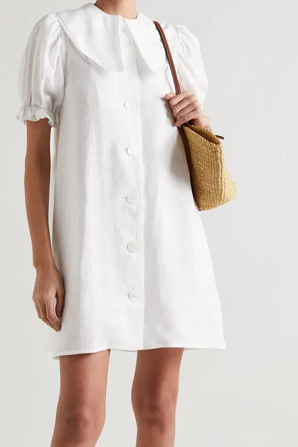 New Sleeper Linen Statement Collar Mini Dress Size M image 2