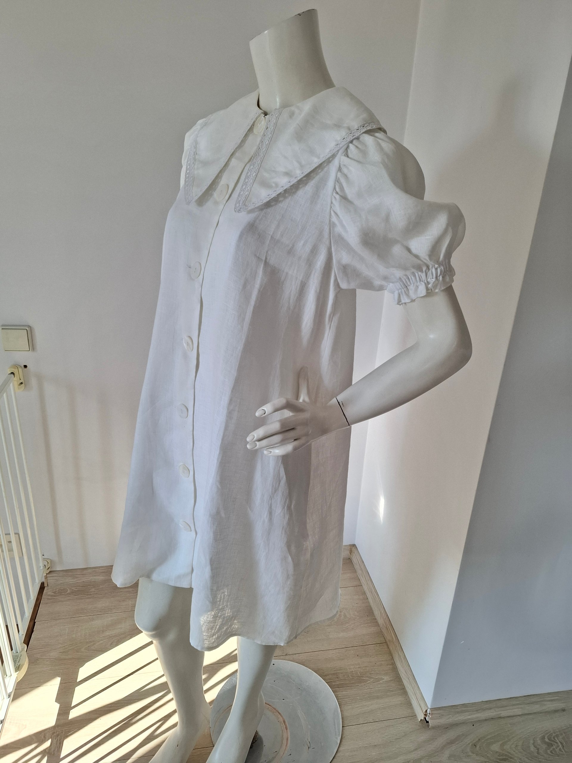 New Sleeper Linen Statement Collar Mini Dress Size M image 7