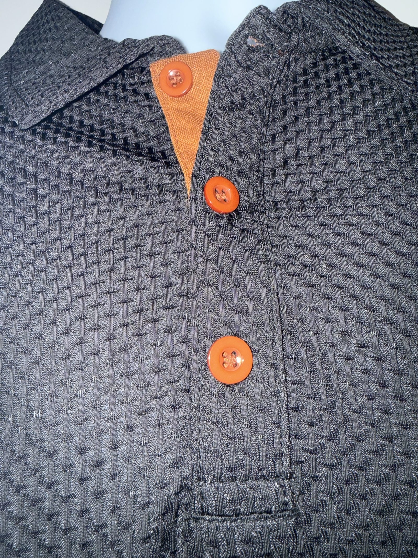 Milano Black & Orange Polo Shirt XL Waffle Knit Buttons