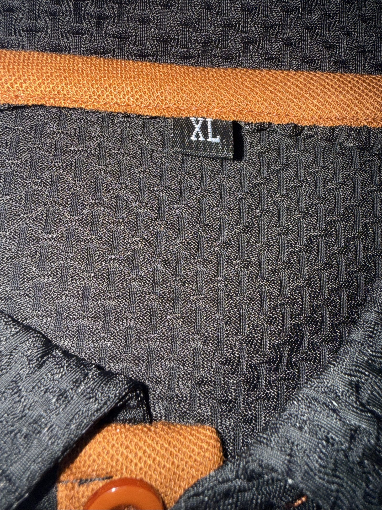 Milano Black & Orange Polo Shirt XL Waffle Knit Buttons image 3