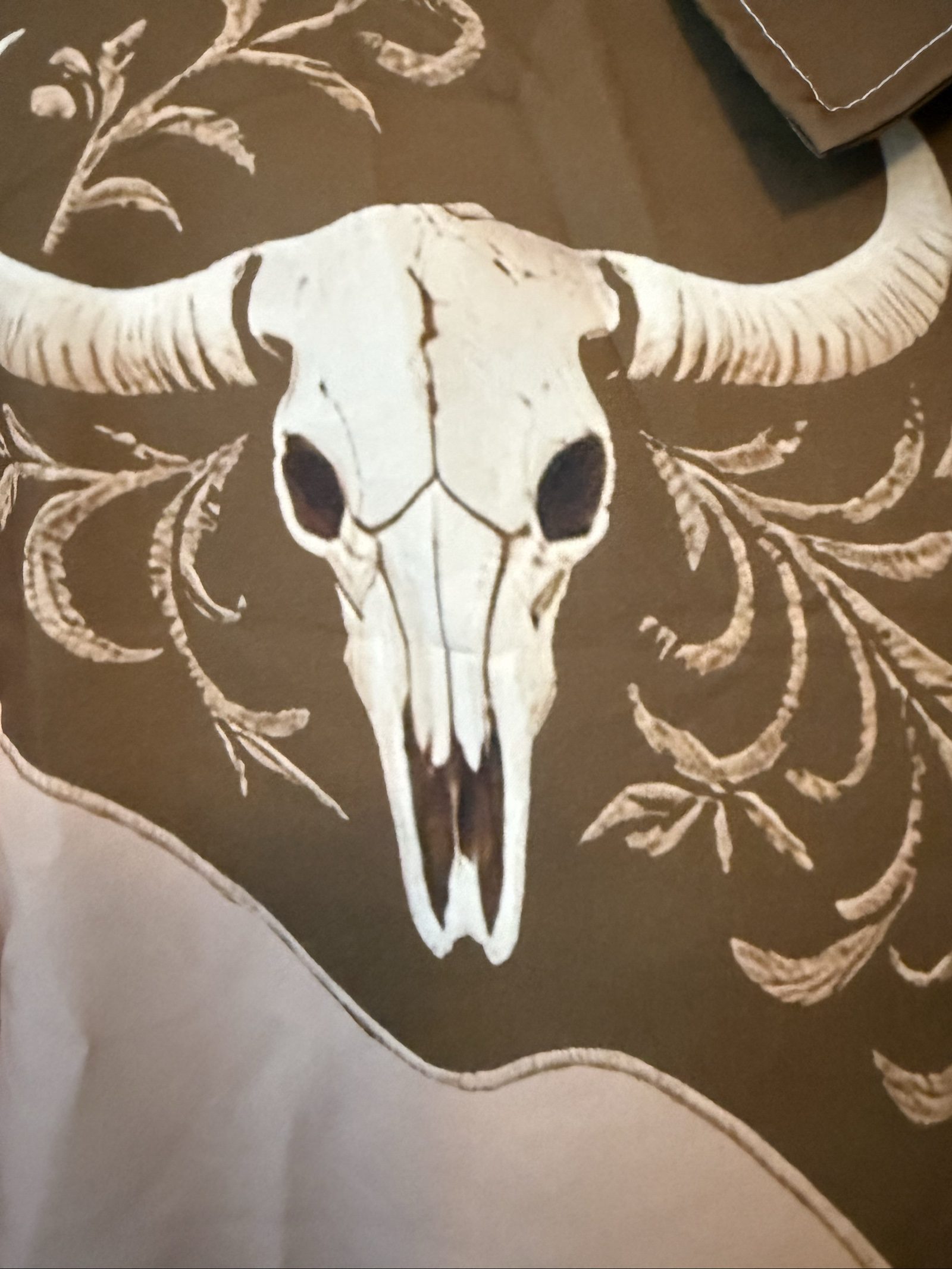Western Style Brown & Beige Skull Embroidery Shirt XL 100% Polyester image 2