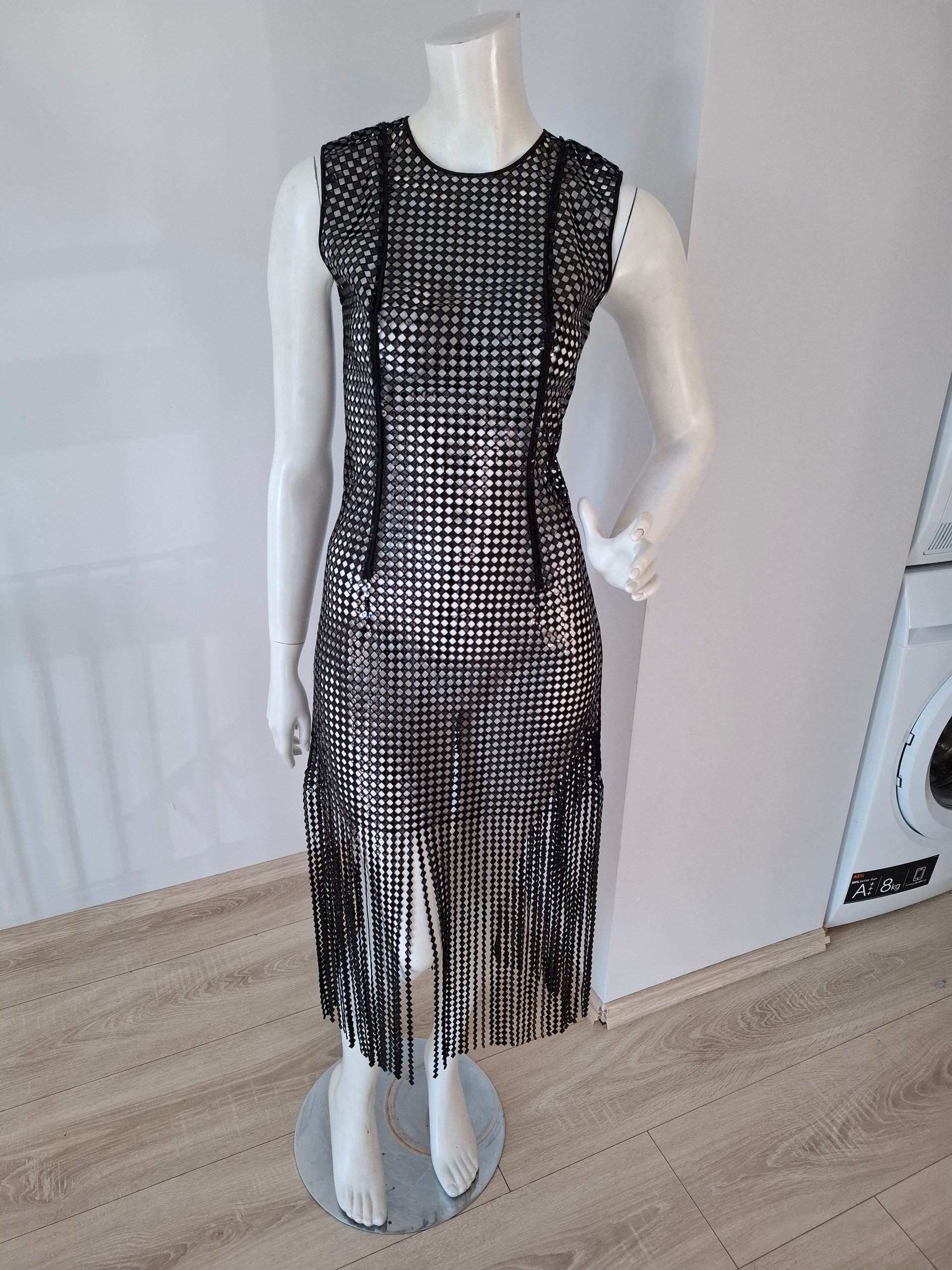 New Christopher Esber Sequin Mesh Fringe Midi Dress Size S image 3