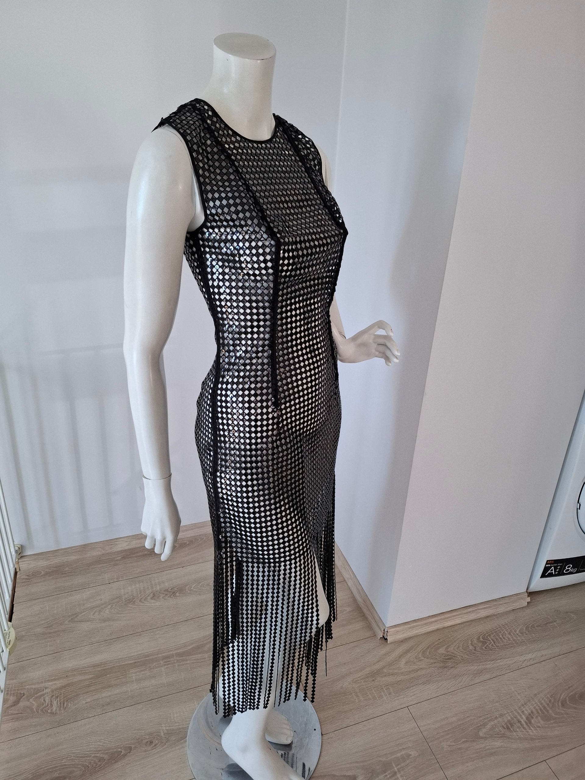 New Christopher Esber Sequin Mesh Fringe Midi Dress Size S image 5