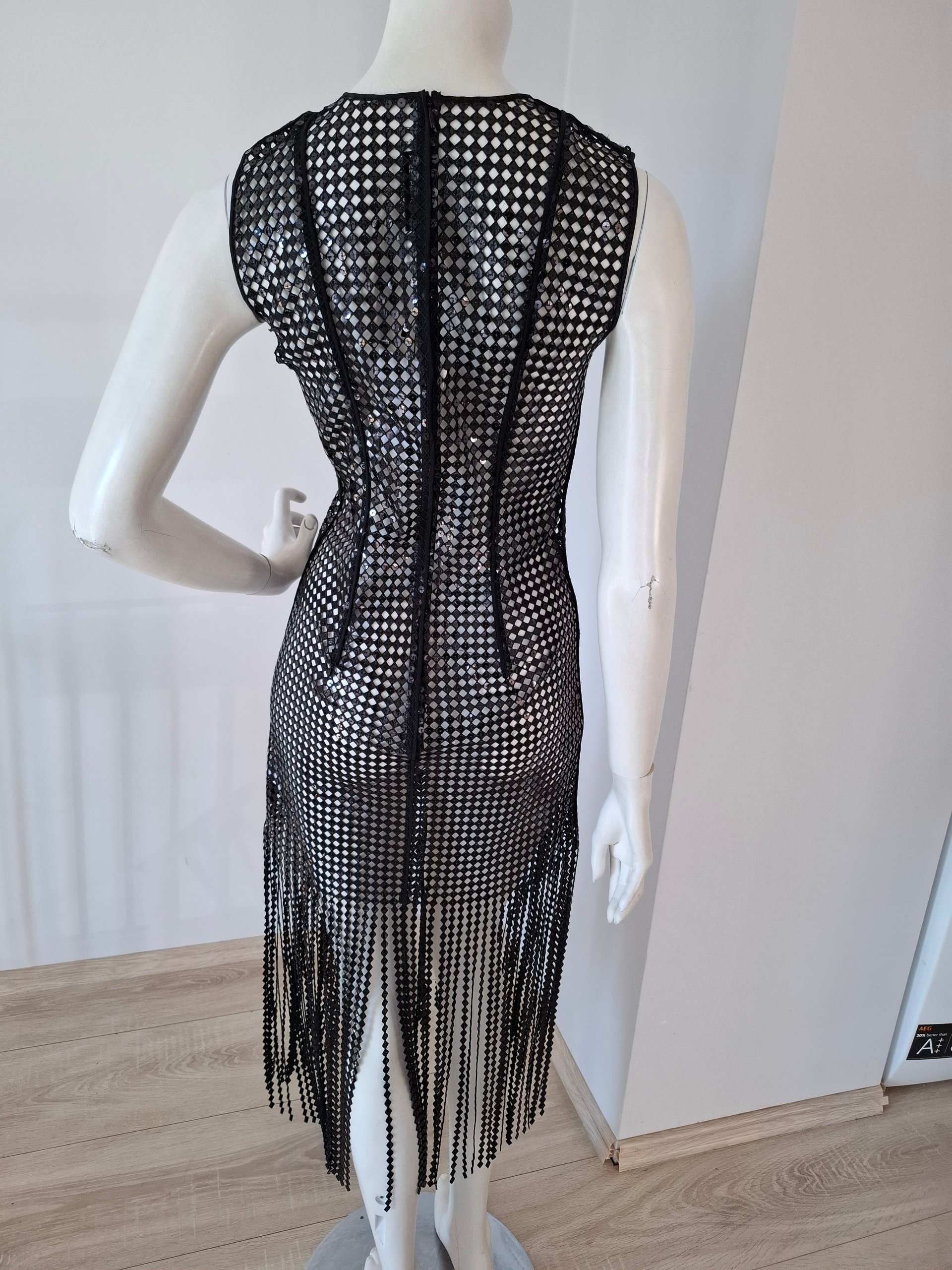New Christopher Esber Sequin Mesh Fringe Midi Dress Size S image 6