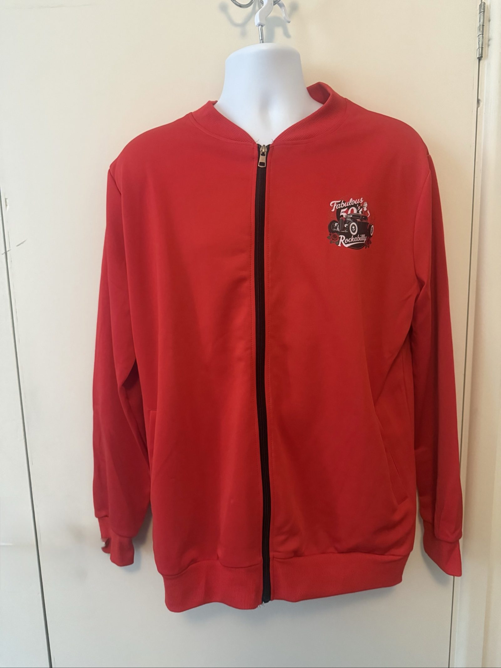 Red XL Unisex Rockabilly Fabulous 50s Zip-Up Jacket 95% Polyester 5% Elastane