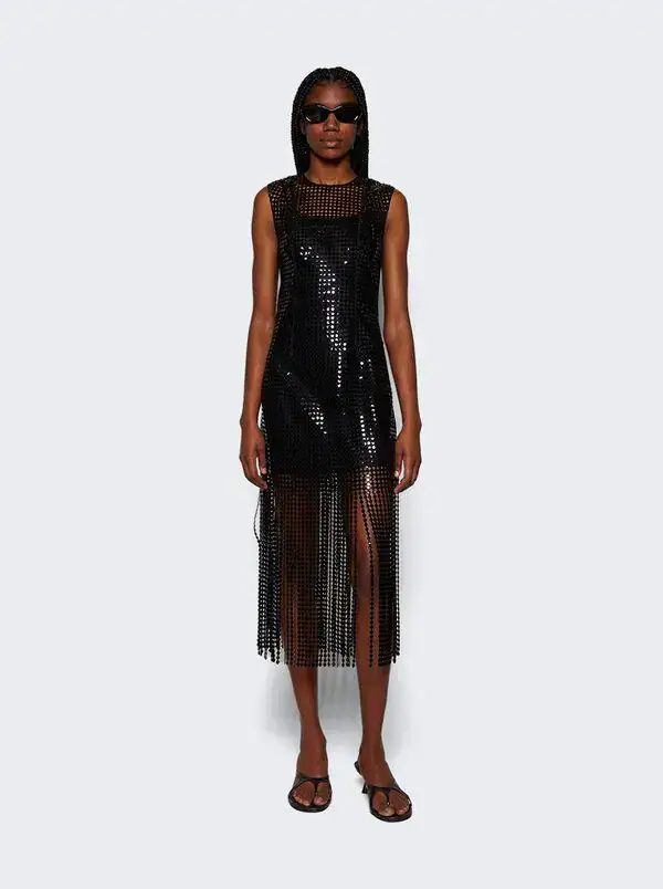 New Christopher Esber Sequin Mesh Fringe Midi Dress Size S image 2