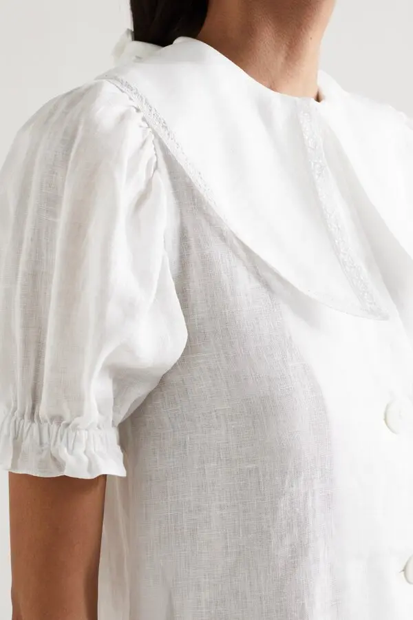 New Sleeper Linen Statement Collar Mini Dress Size M image 8
