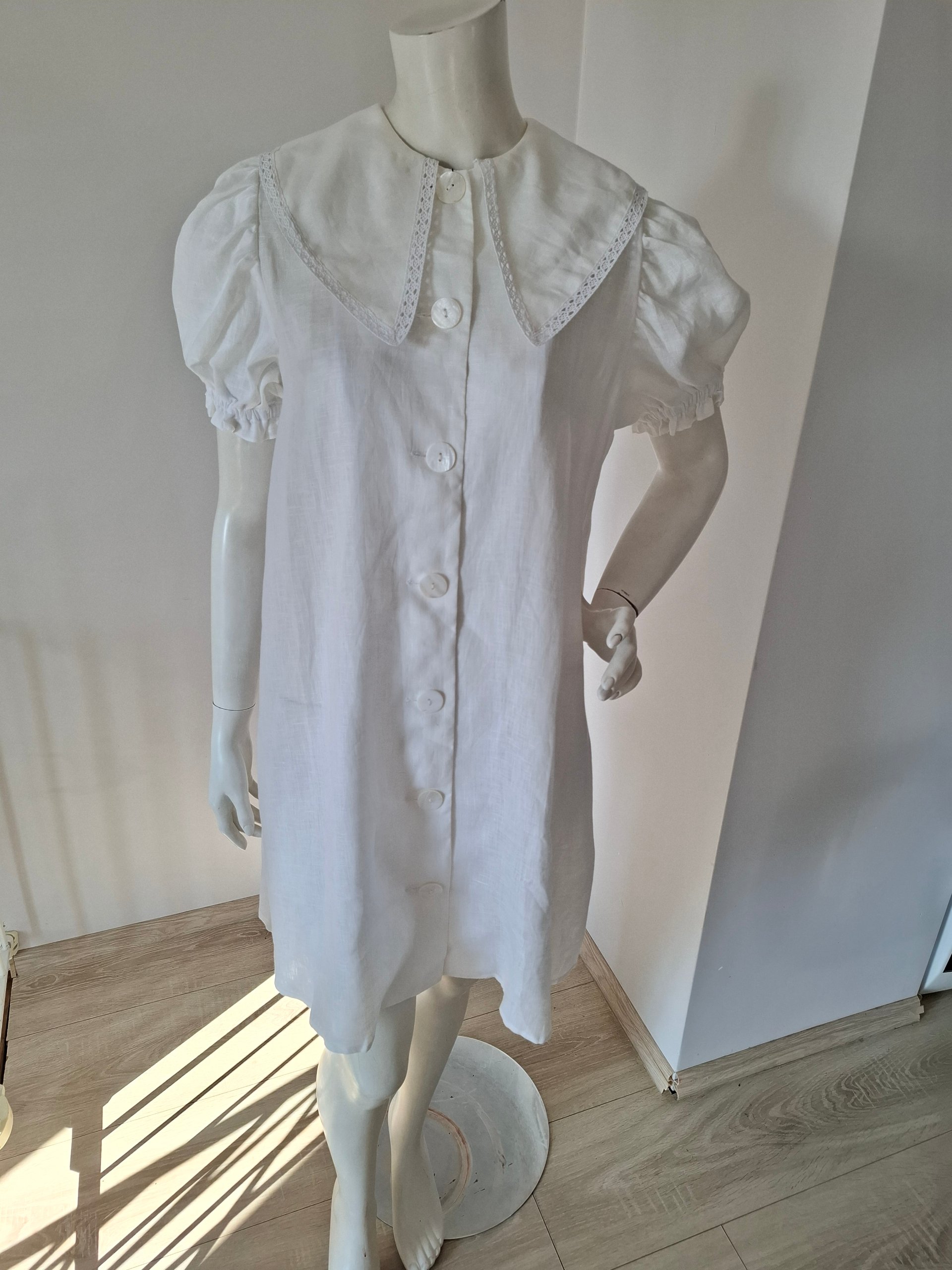 New Sleeper Linen Statement Collar Mini Dress Size M image 4
