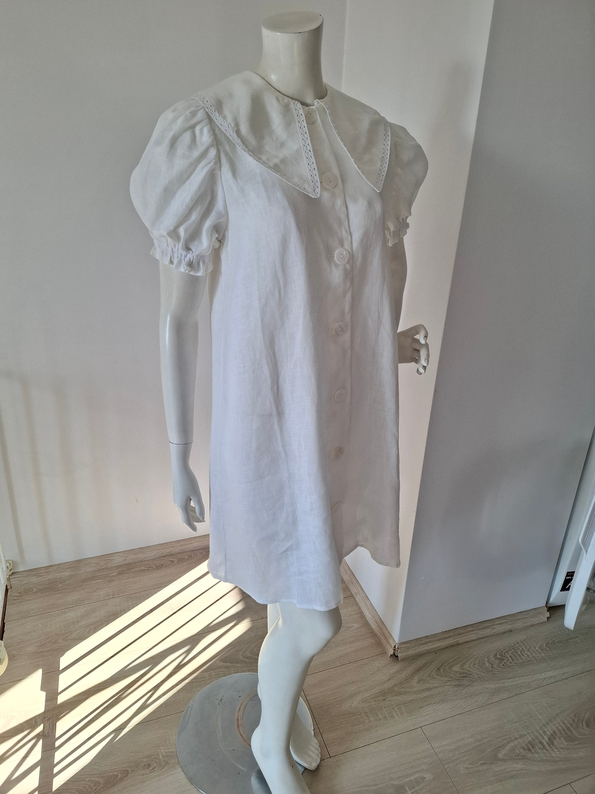New Sleeper Linen Statement Collar Mini Dress Size M image 6