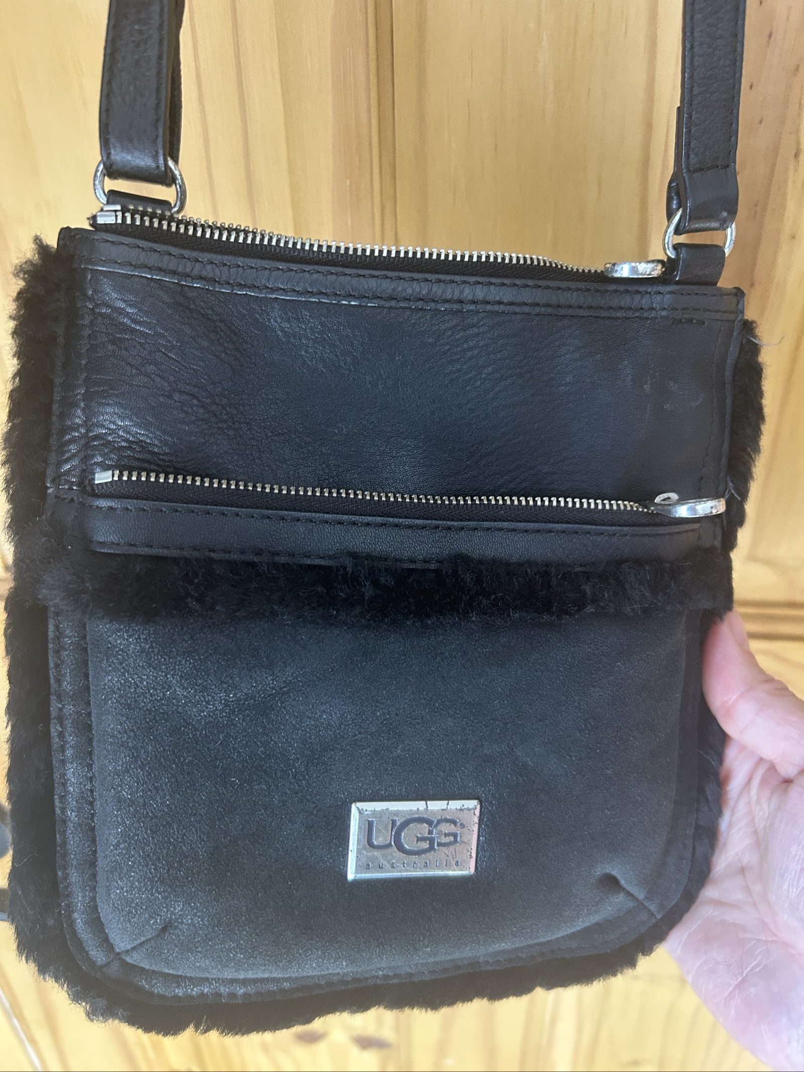 UGG Black Suede & Shearling Crossbody Bag
