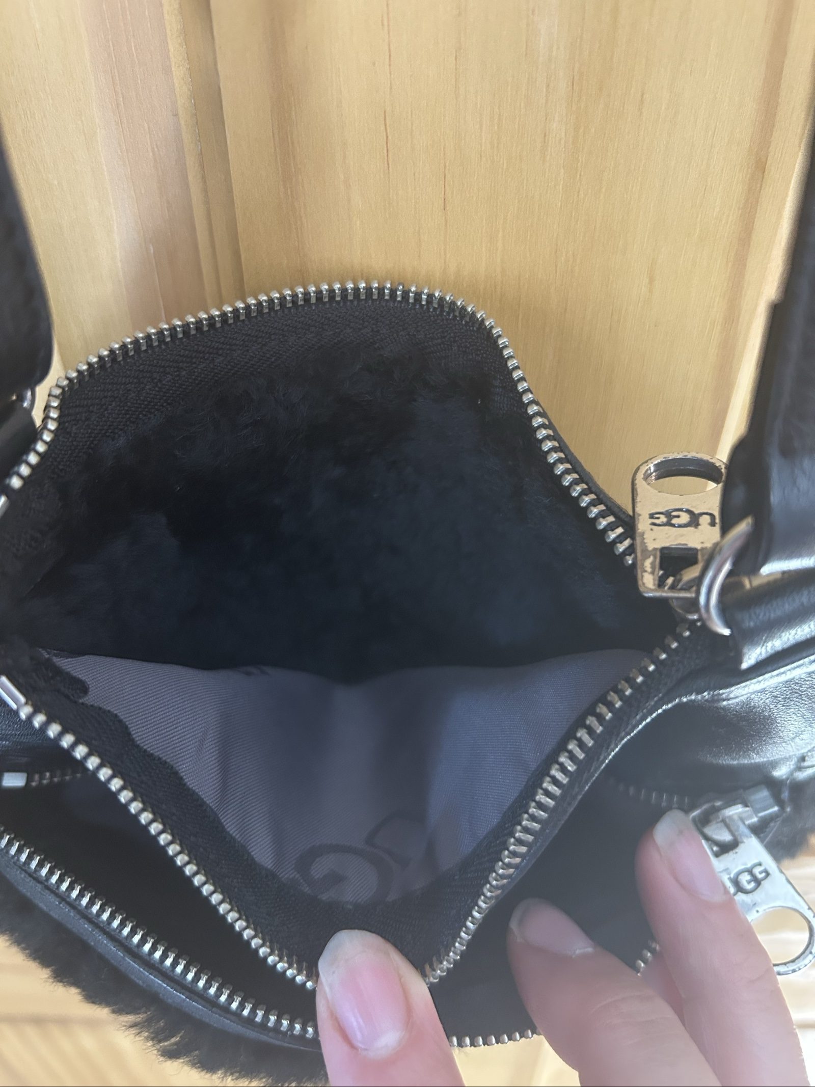 UGG Black Suede & Shearling Crossbody Bag image 4