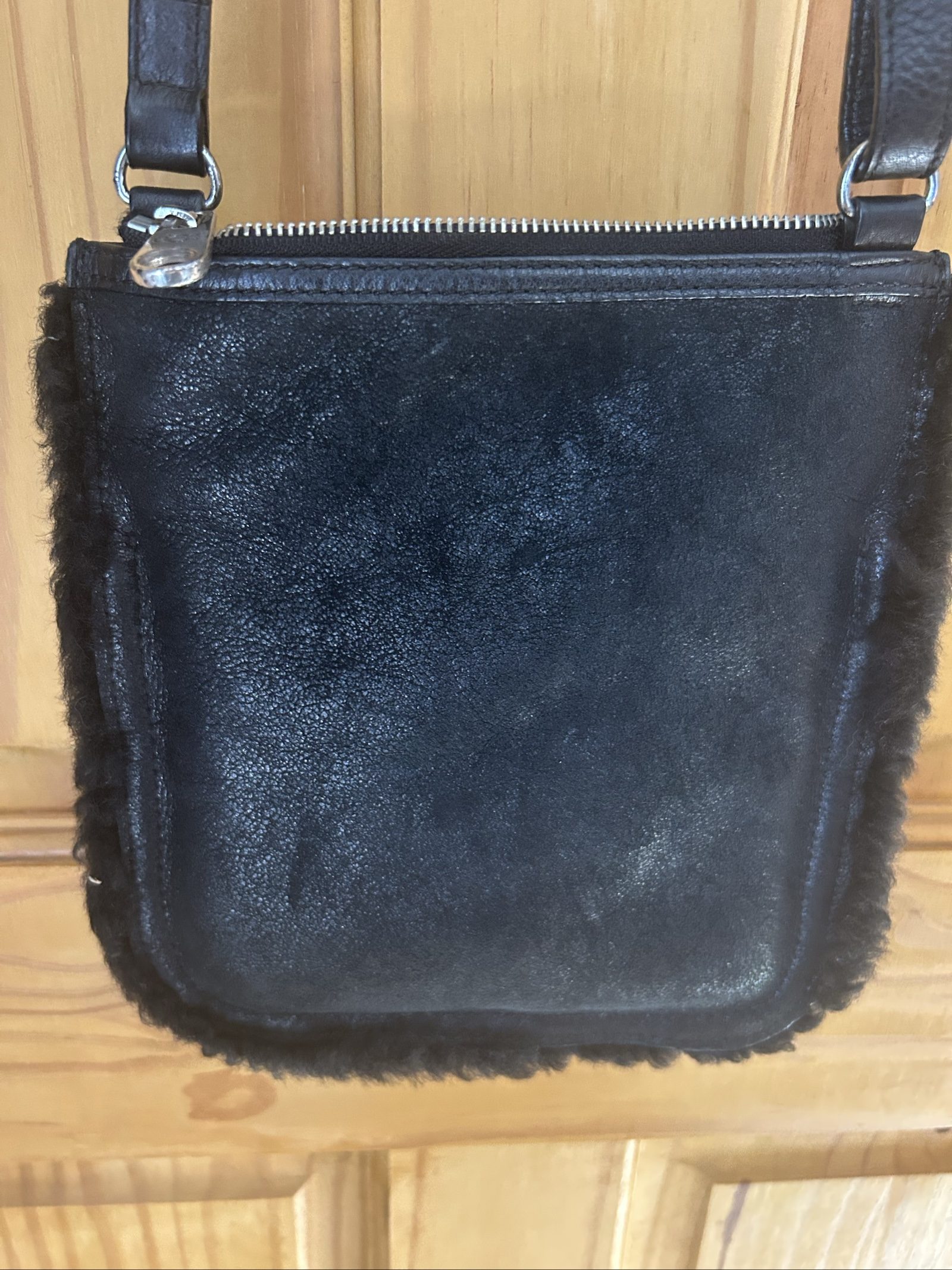 UGG Black Suede & Shearling Crossbody Bag image 5