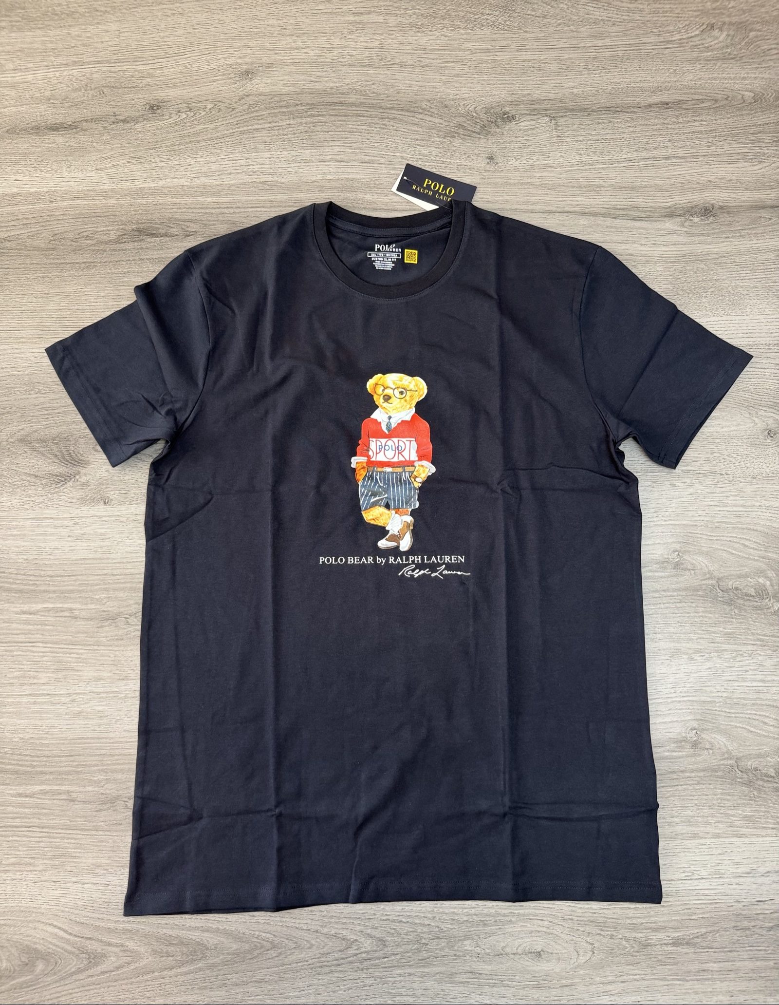 Polo Ralph Lauren Navy Bear Print T-Shirt XXL Custom Slim Fit (01727)