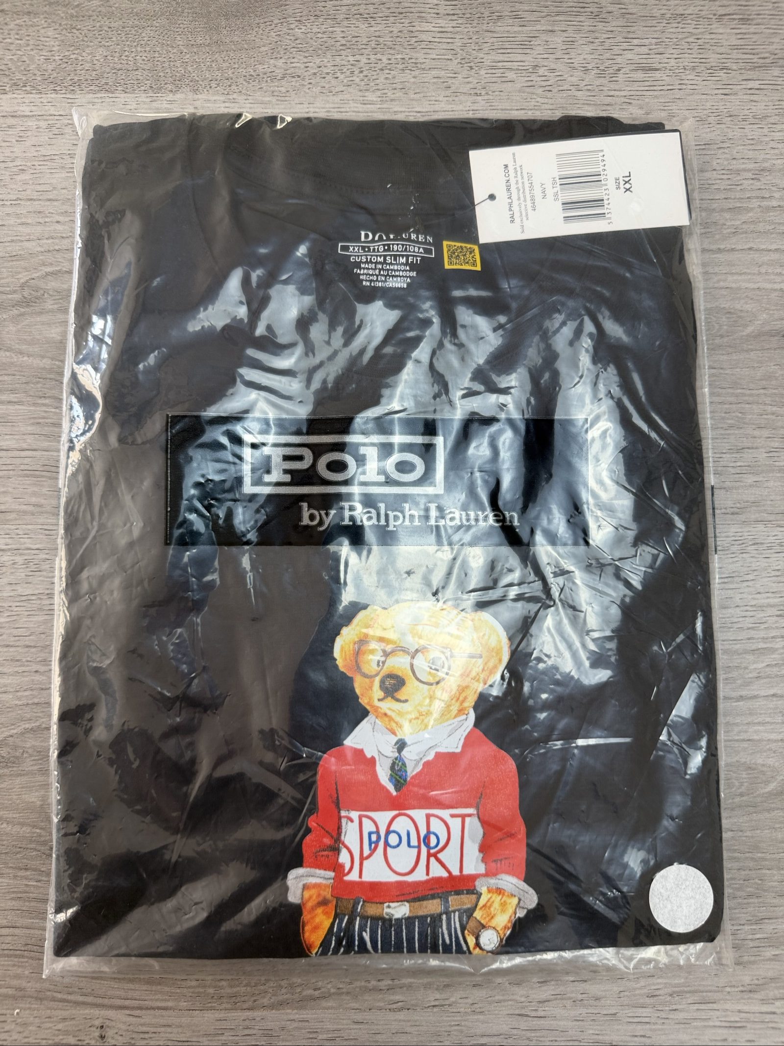 Polo Ralph Lauren Navy Bear Print T-Shirt XXL Custom Slim Fit (01727) image 2