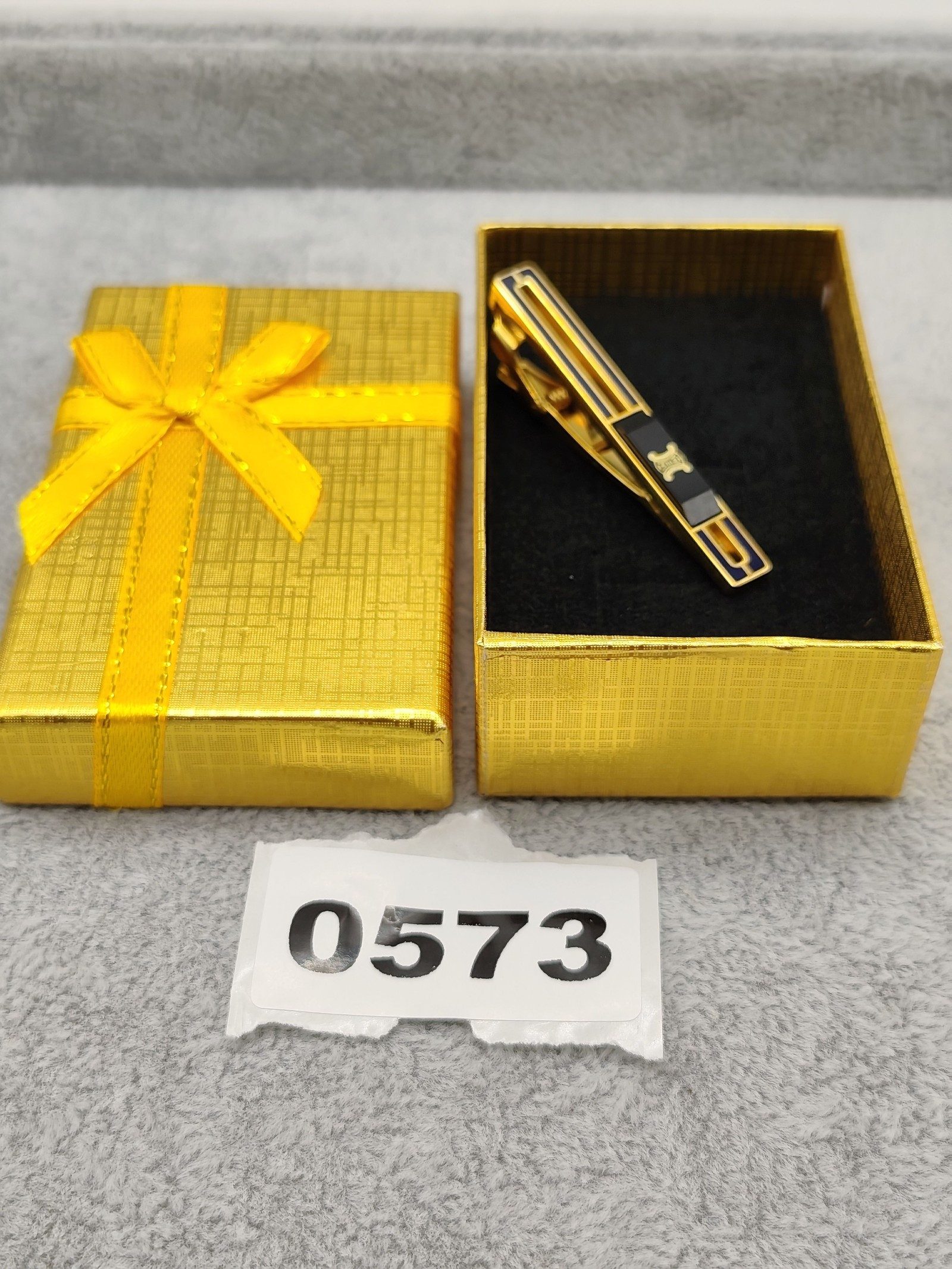 Celine Black & Gold Tie Clip with Signature Logo
