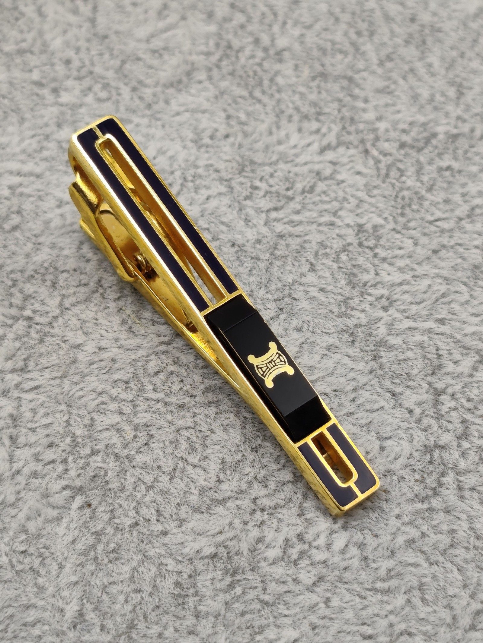 Celine Black & Gold Tie Clip with Signature Logo image 4