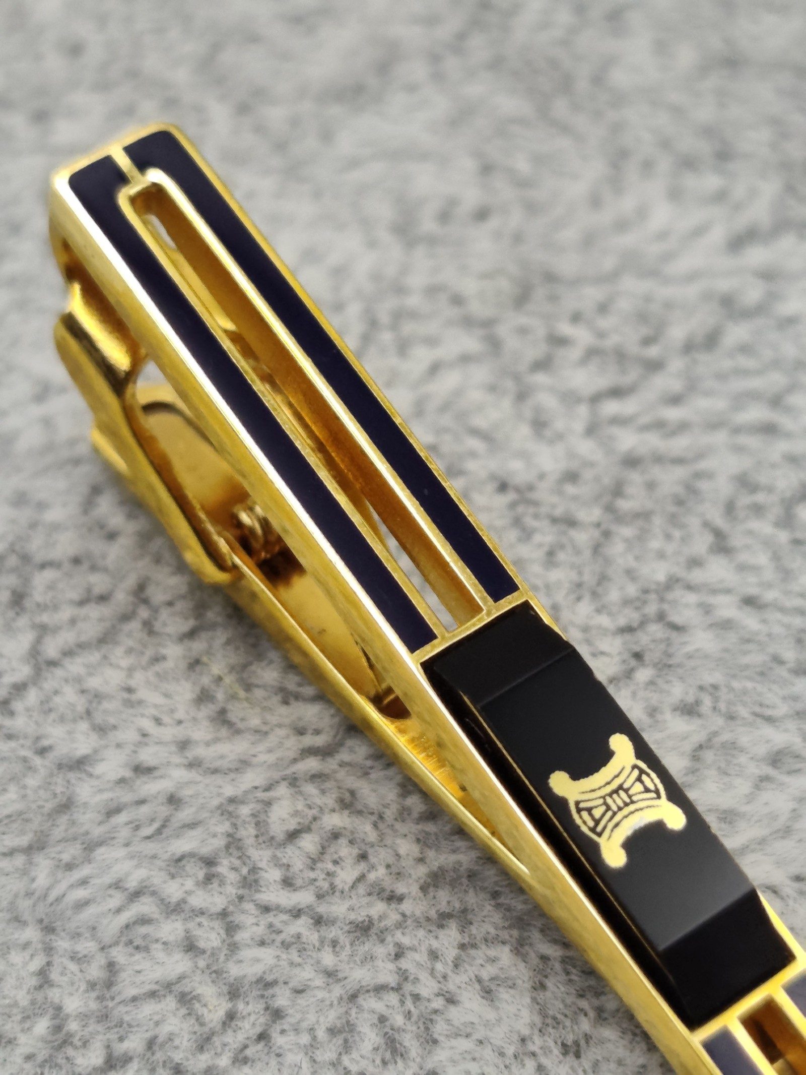 Celine Black & Gold Tie Clip with Signature Logo image 6