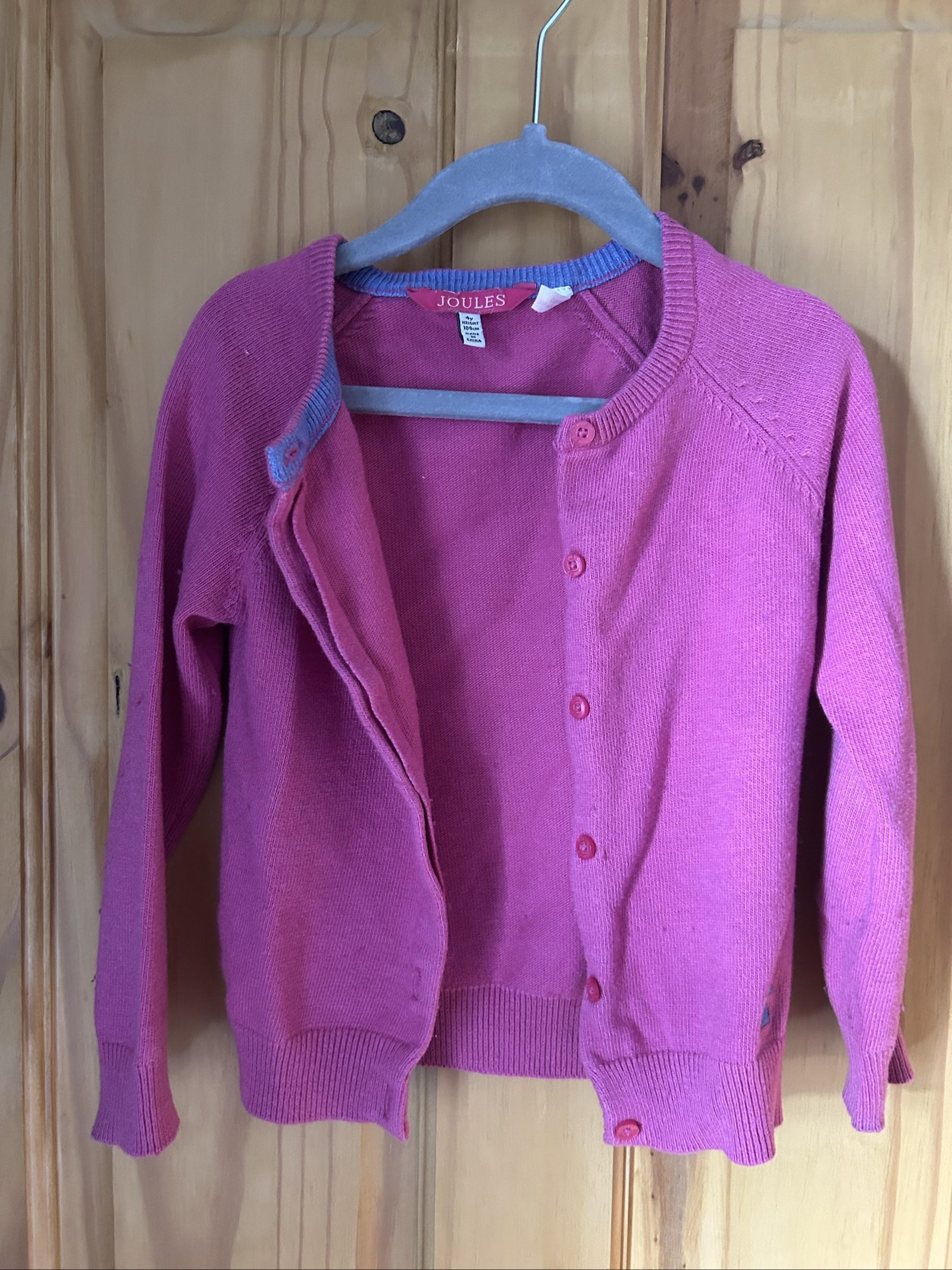 Joules Kids Pink & Blue Cotton Knit Cardigan 4 Years